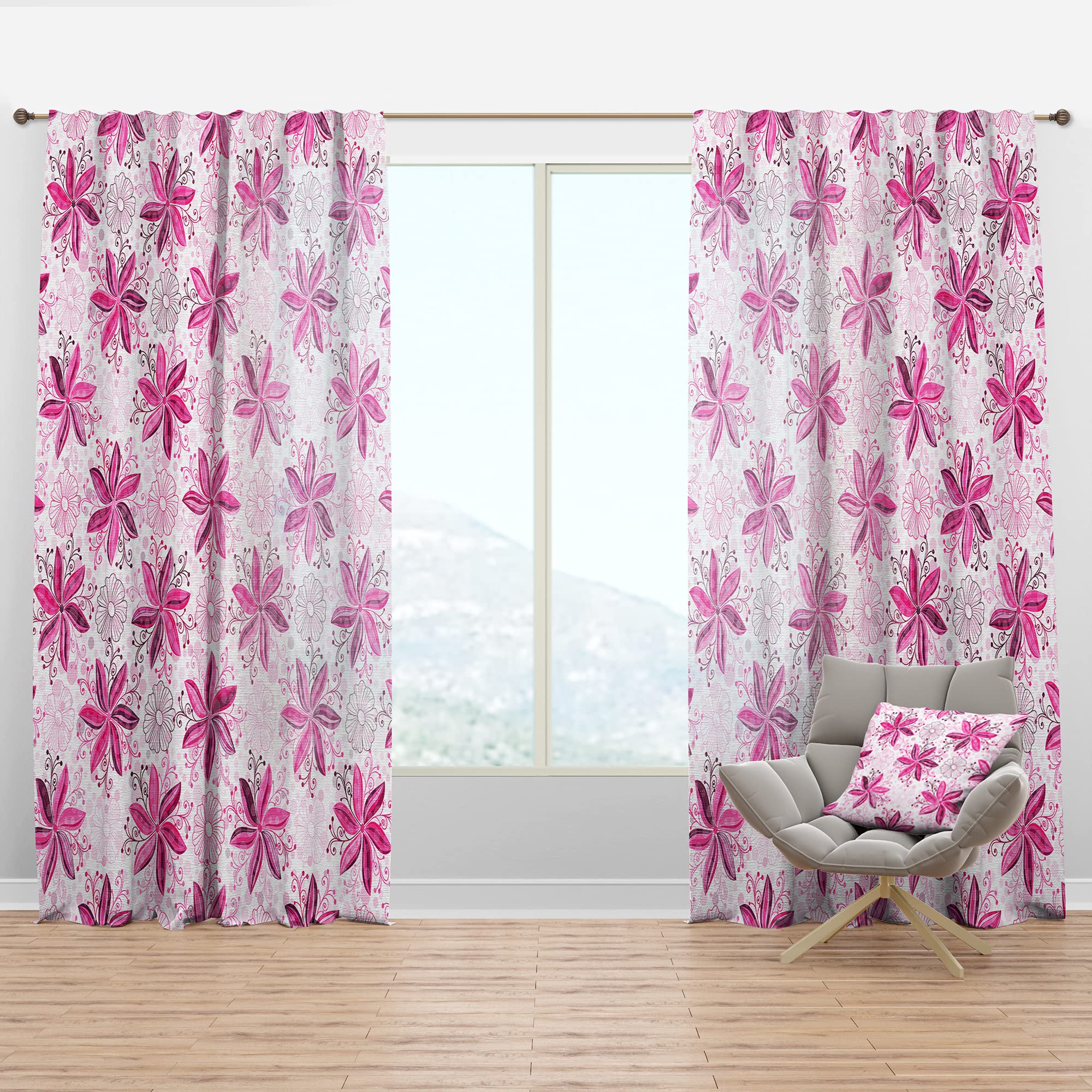 DesignQ Retro Floral Pattern XII Thermal Insulated Curtains - Single Panel 52x90 Inches - Blackout Drapes for Bedroom & Living Room - Perfect for Home Decor & Privacy Protection