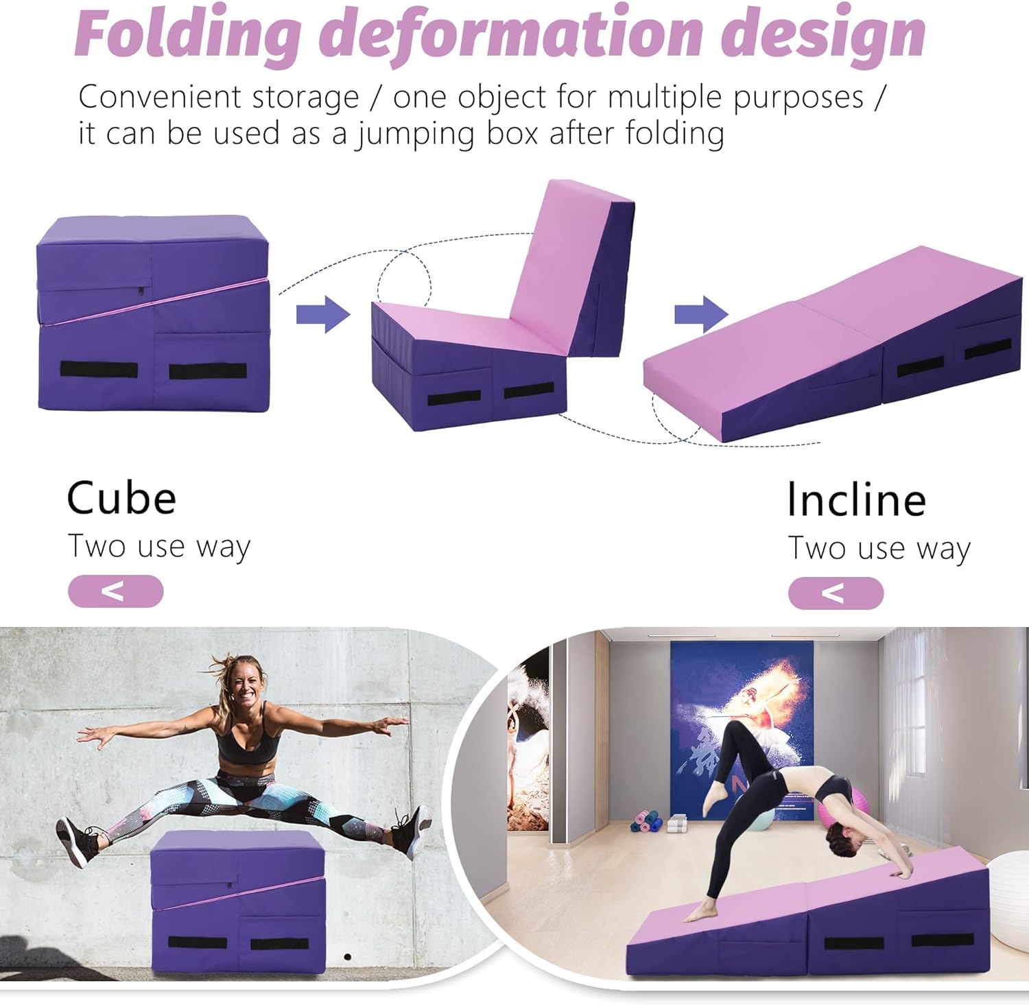 48x24 Inch Folding Gymnastics Exercise Mat - Waterproof Tumbling Mat with Handle for Home Gym, Yoga & Fitness Training | Perfect for Stretching, Pilates & Kids Play