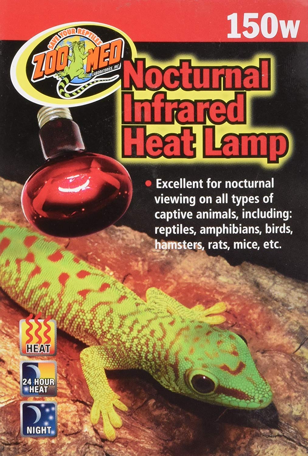 Zoo Med Nocturnal Infrared Incandescent Heat Lamp 75W - Reptile & Amphibian Night Heating Bulb for Terrariums, Vivariums & Pet Enclosures