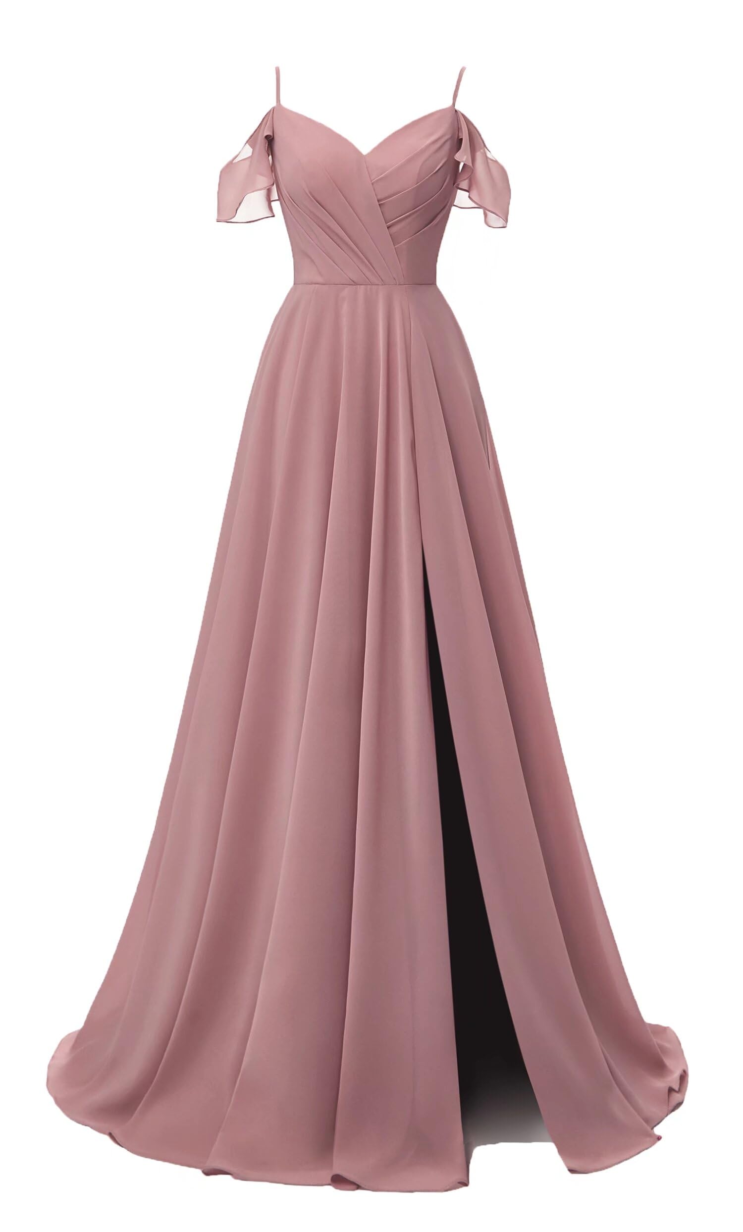 Elegant Spaghetti Strap Bridesmaid Dresses for Women - Long Chiffon Formal Evening Gown with High Slit for Weddings, Parties & Special Occasions