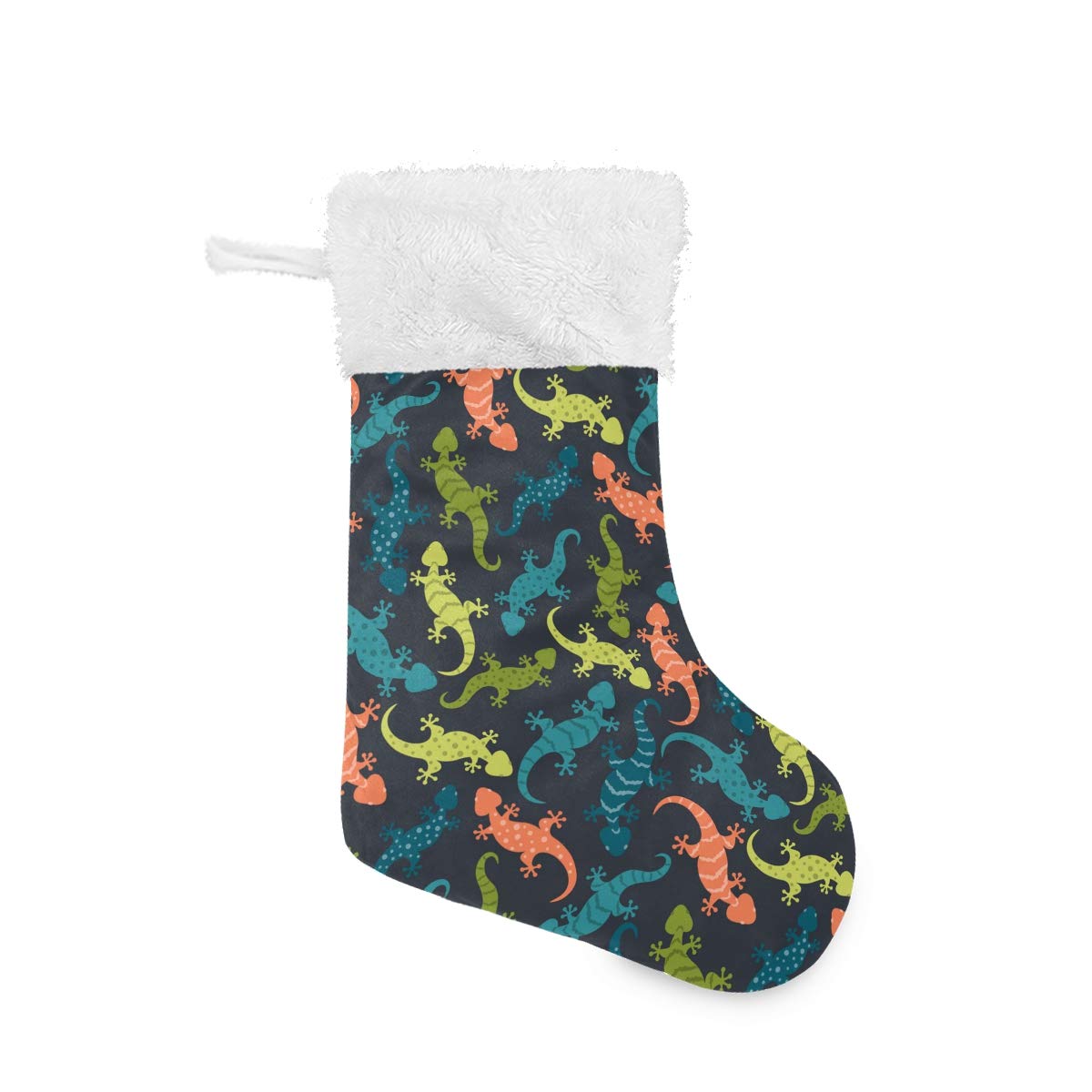 Pug Christmas Stockings with Space Print - Festive Holiday Decor for Family, Xmas Party & Gift Exchange - 17.7x12.2 Inch Colorful Geckos Design (1 Piece) - Perfect for Fireplace Mantel, Tree Decorations & Secret Santa Gifts