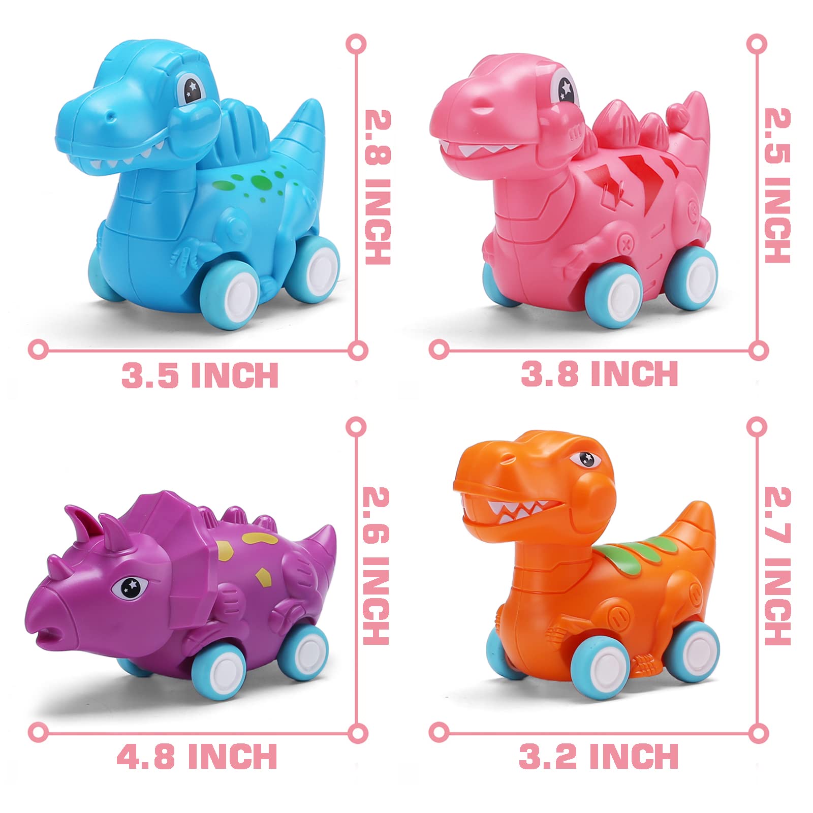 Dinosaur Car Toy for Toddler Girls - Pink Dino Carrier Truck with 4 Mini Pull Back Cars, Realistic Lights & Sounds | Educational Toys for Kids Ages 3+ | Perfect Birthday Gift & Pretend Play for Preschoolers