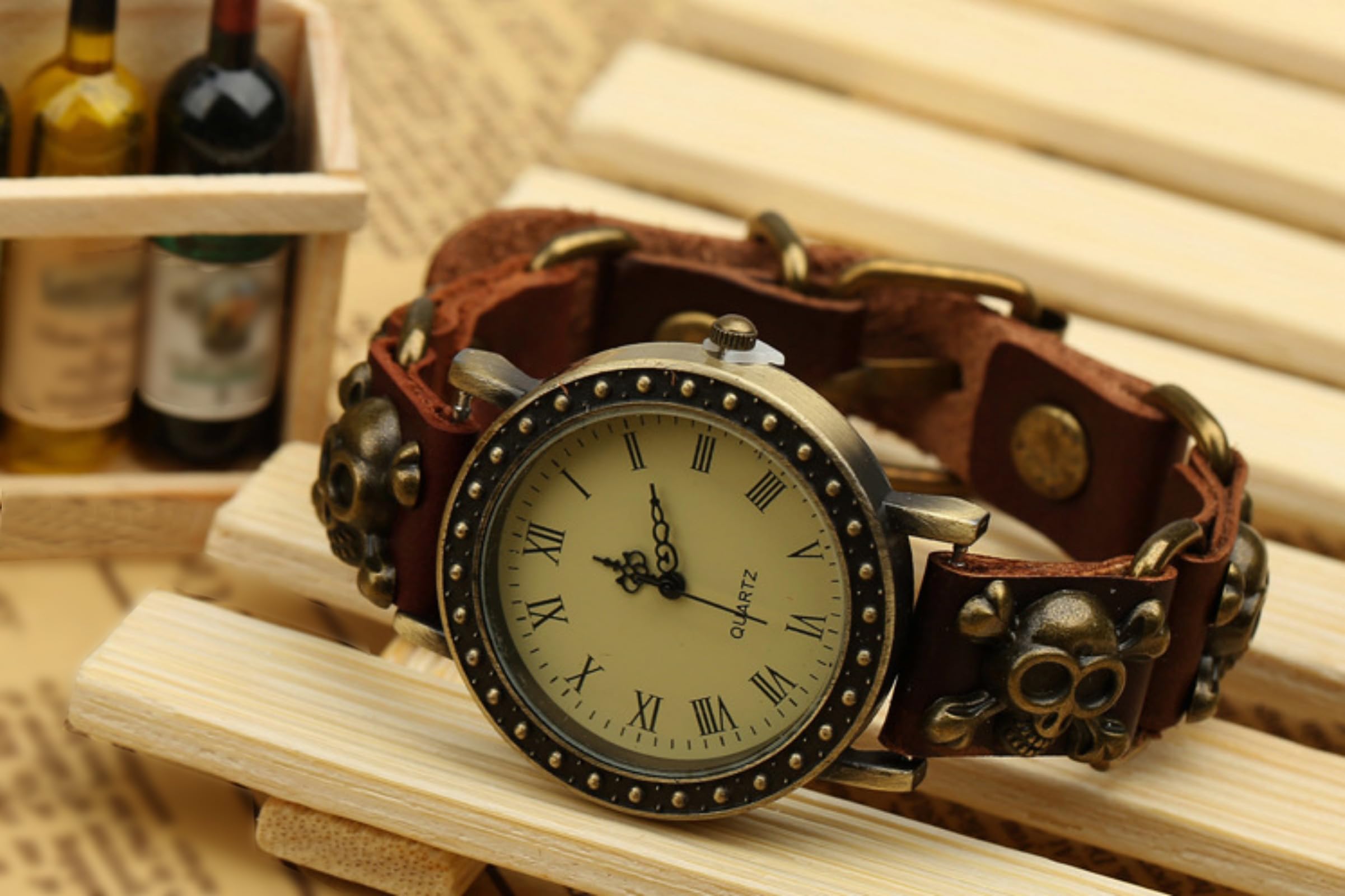Vintage Punk Skull Scalp Watches for Men - Adjustable Bracelet with Personalized Engraving | Perfect for Gothic Fashion, Rock Concerts & Edgy Street Style
