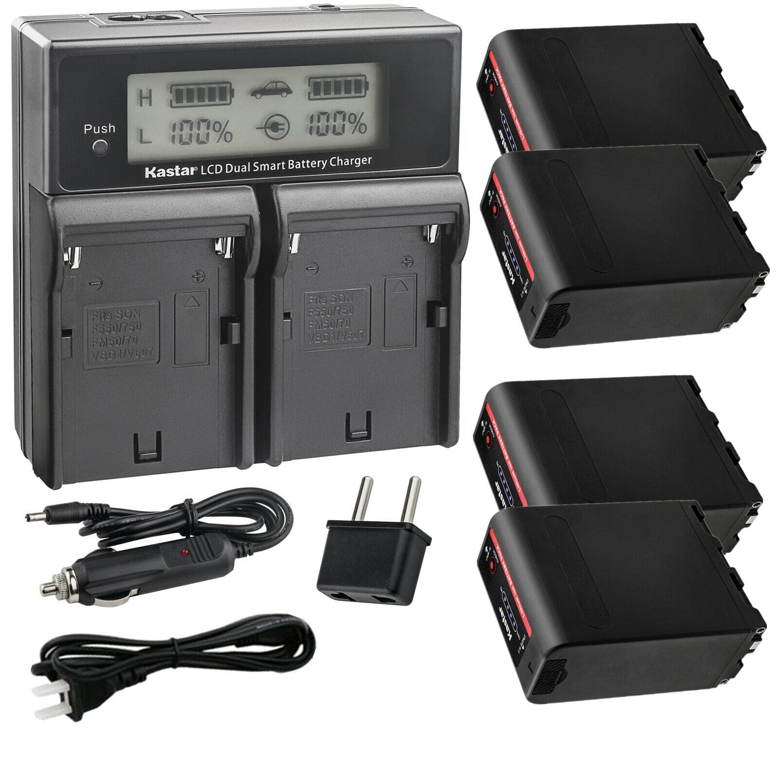 Kastar 4-Pack NP-F990EXP Replacement Battery & CH04 Dual Fast Charger Compatible with Sony DCR-TRV Series Cameras - Perfect for Travel, Vlogging & Extended Shooting Sessions