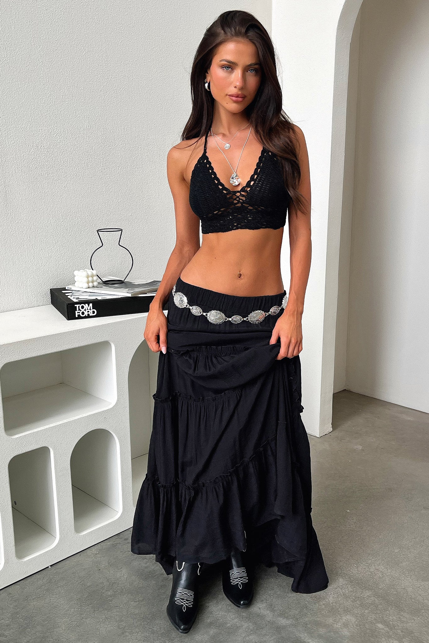 Women's Dunne Maxi Skirt in Black - Elegant Long Flowy Skirt for Casual Wear, Beach, and Summer Outfits