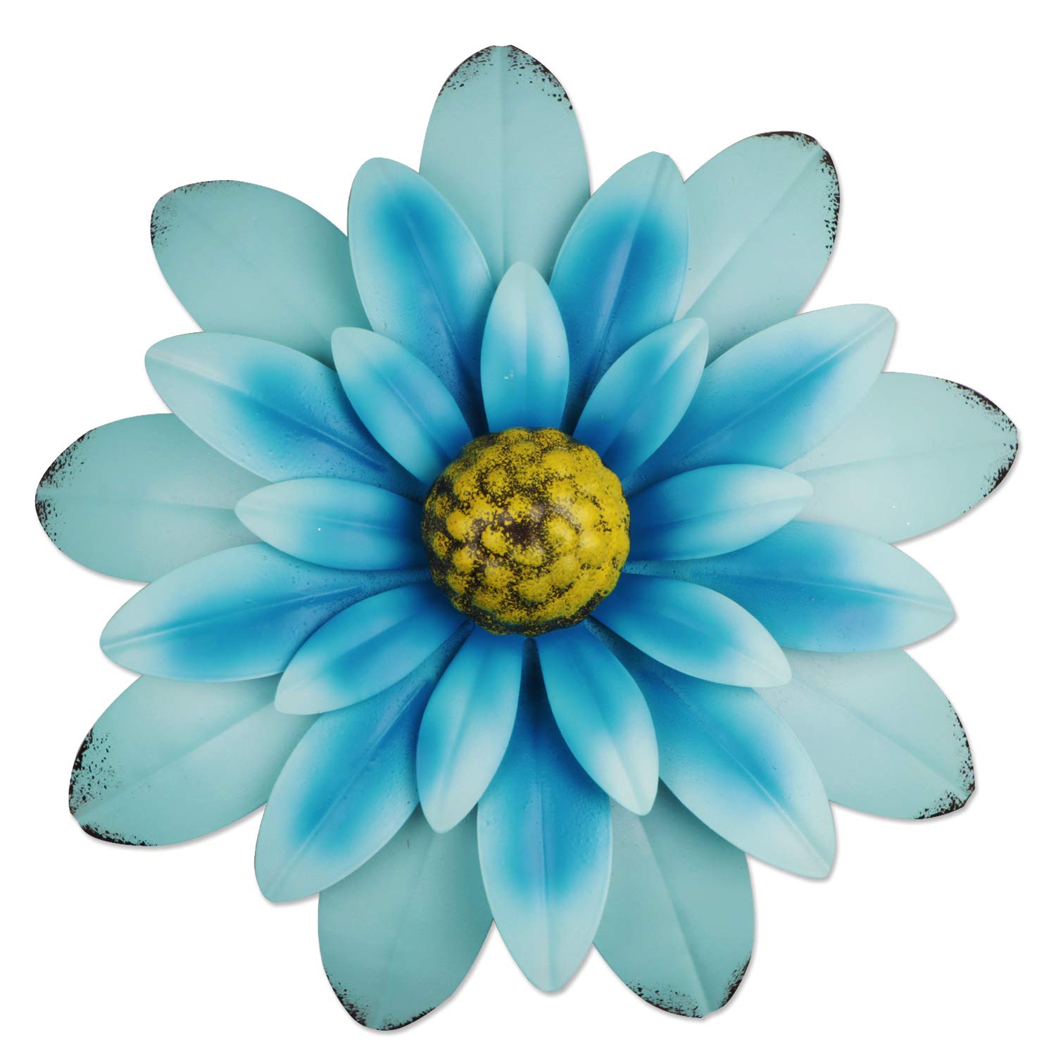 YIYA 13 Inch Blue Metal Flower Wall Art - Multi-Layered Floral Wall Decor for Indoor & Outdoor - Perfect for Balcony, Patio, Porch, Bedroom, Living Room & Garden Decorations | Elegant Home & Wedding Decor