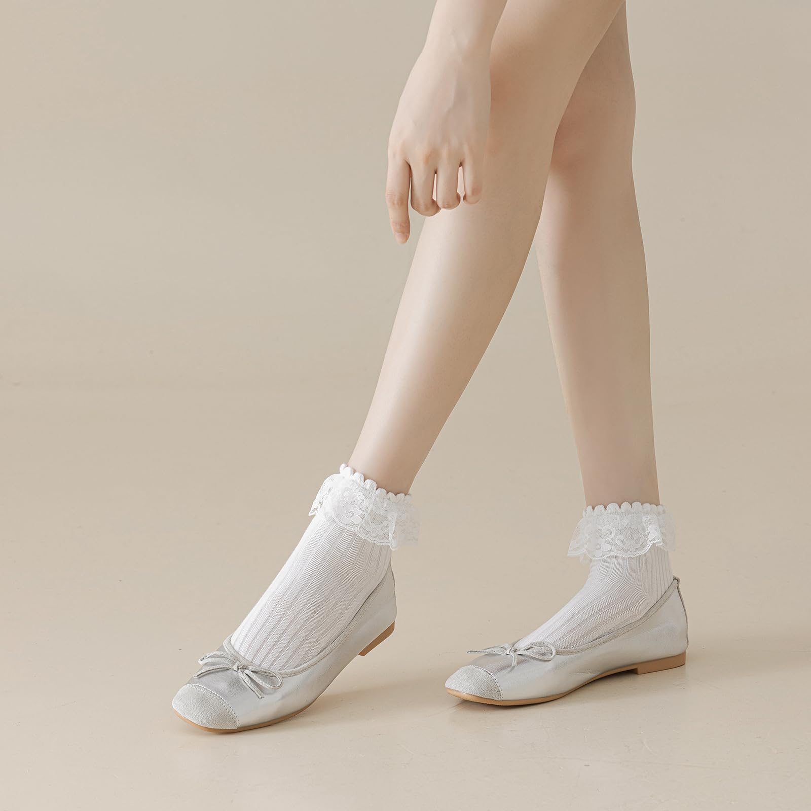 BIVOLU Women's Crew Socks - 6 Pack Lace Ruffle Frilly Cotton Ankle Socks for Girls | Cute Princess Dress Socks for School, Party & Everyday Wear