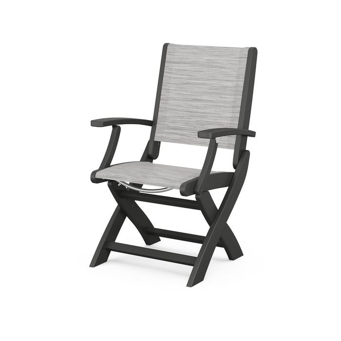 POLYWOOD Coastal Folding Chair - Durable Outdoor Furniture for Patio, Beach & Poolside - Weather-Resistant Adirondack Style Chair with Cup Holder