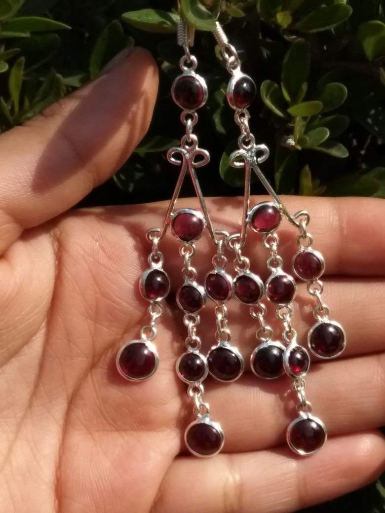 Garnet Earrings - Sterling Silver Dangle Earrings for Women | Trendy Red Long Fashion Jewelry | Perfect Gift for Wife, Bridesmaids & Anniversary | Wedding, Party & Evening Wear Accessories