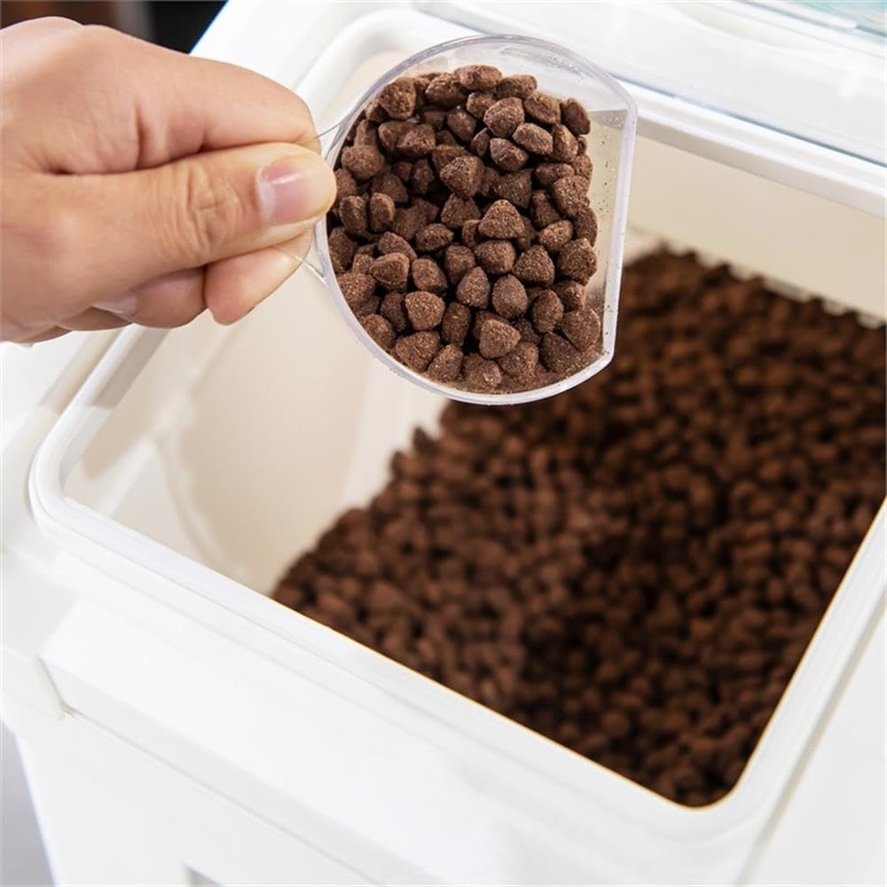 HANAMYA 32.5 Liter (35 lbs) BPA-Free Pet Food Storage Container with Measuring Cup - Airtight Dry Food Bin for Dog Food, Cat Food, Rice, Grain & Flour - Ideal for Kitchen Pantry Organization (White & Gray, 1 Count)