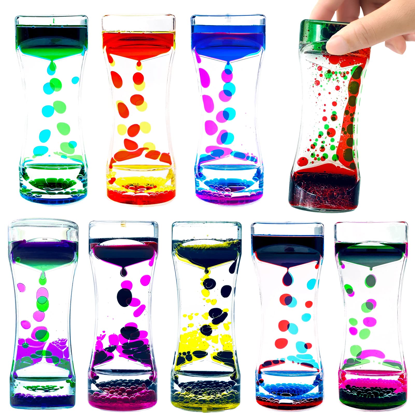 Set of 9 Rainbow Liquid Motion Bubbler Timers - Sensory Fidget Toys for Autism & Stress Relief, Colorful Water Timer for Office Desk Décor & Home Relaxation - Perfect for ADHD Focus, Classroom Activities & Stress Management