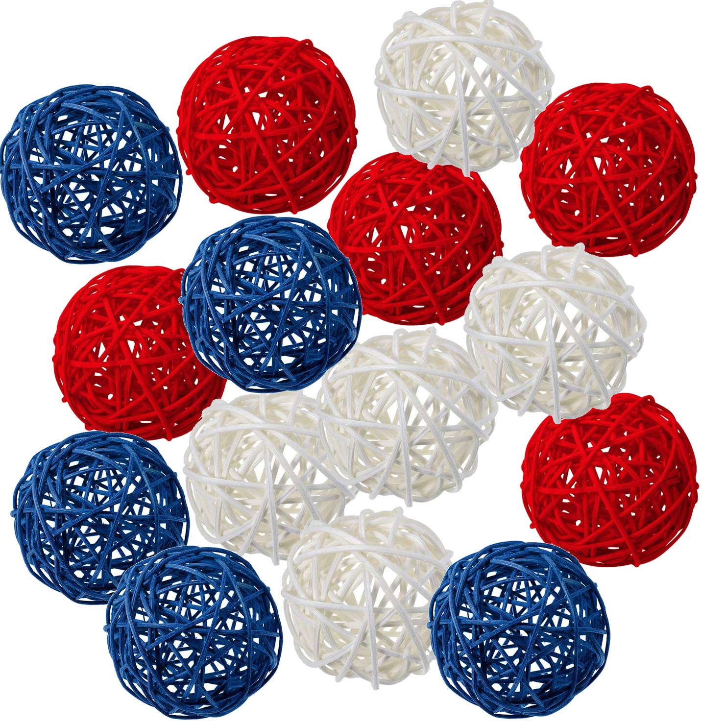 24 Pack White, Red & Blue Wicker Balls - 2 Inch Decorative Rattan Balls for 4th of July Party, Independence Day & Memorial Day Decorations | Perfect for Home, Wedding, Baby Shower & Table Centerpieces