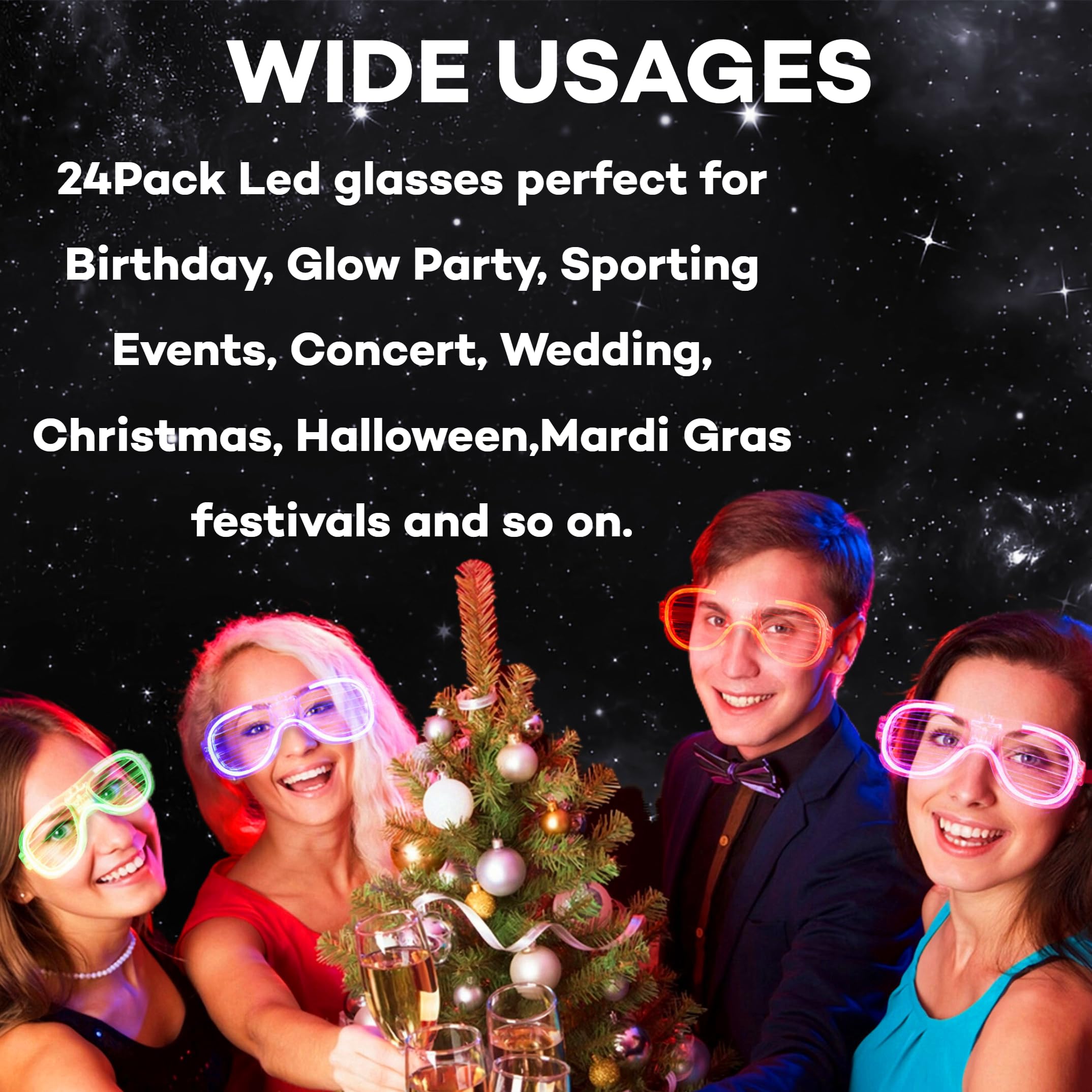 Fsmiling 24 Pack LED Light Up Glasses for Adults - Glow in The Dark Party Glasses, Fun Party Favors & Accessories for Halloween, Raves, Concerts & Night Events
