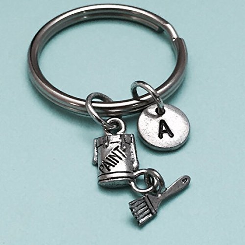 Custom Paint & Brush Keychain - Personalized Initial Monogram Charm - Perfect for Artists, DIY Enthusiasts & Gift Giving