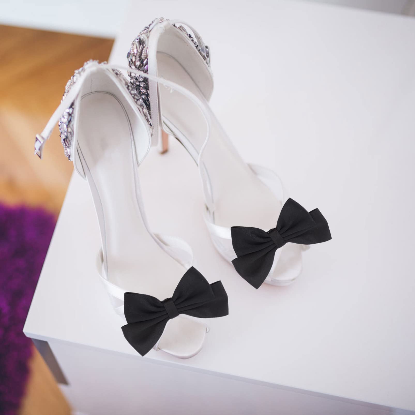 USHOBE DIY Bow Shoe Buckle - 1 Pair Removable Bowknot Shoe Clips, Decorative Shoe Charms & Fashion Accessories for Wedding, Prom, Party Shoes | Perfect for Bridal, Evening Wear & Special Occasions