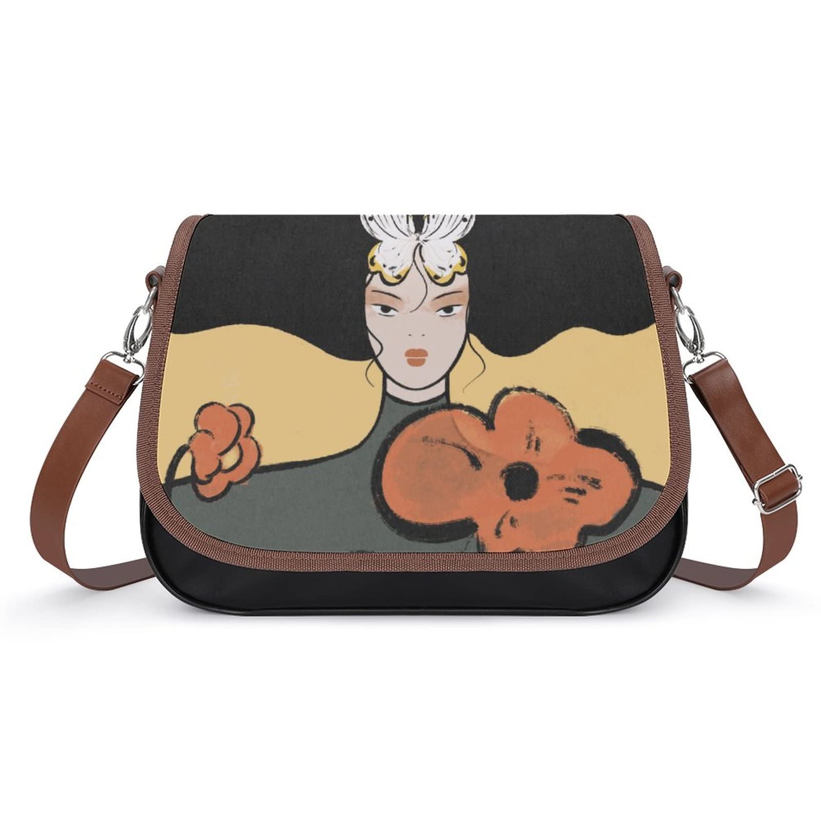 Vintage Crossbody Bag for Women - Medium Printed Leather Shoulder Bag with Butterfly Design, Artistic Hobo Purse for Casual Outings, Travel & Everyday Use