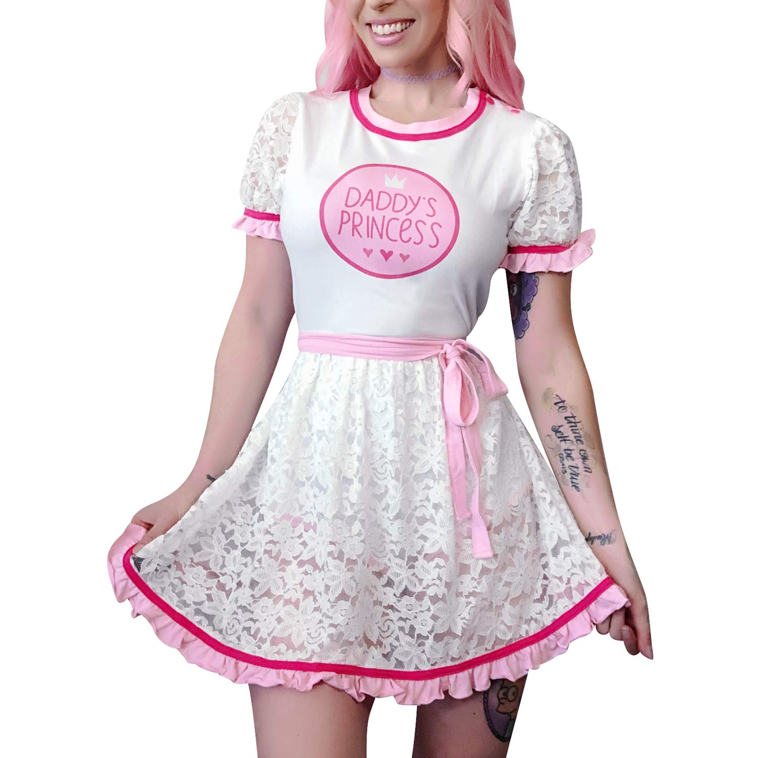 Littleforbig ABDL Adult Baby Diaper Lover Romper Onesie with Button Crotch - Princess Lace Dress for Role Play, Cosplay & Age Regression Therapy | Comfortable Pajamas for ABDL Lifestyle