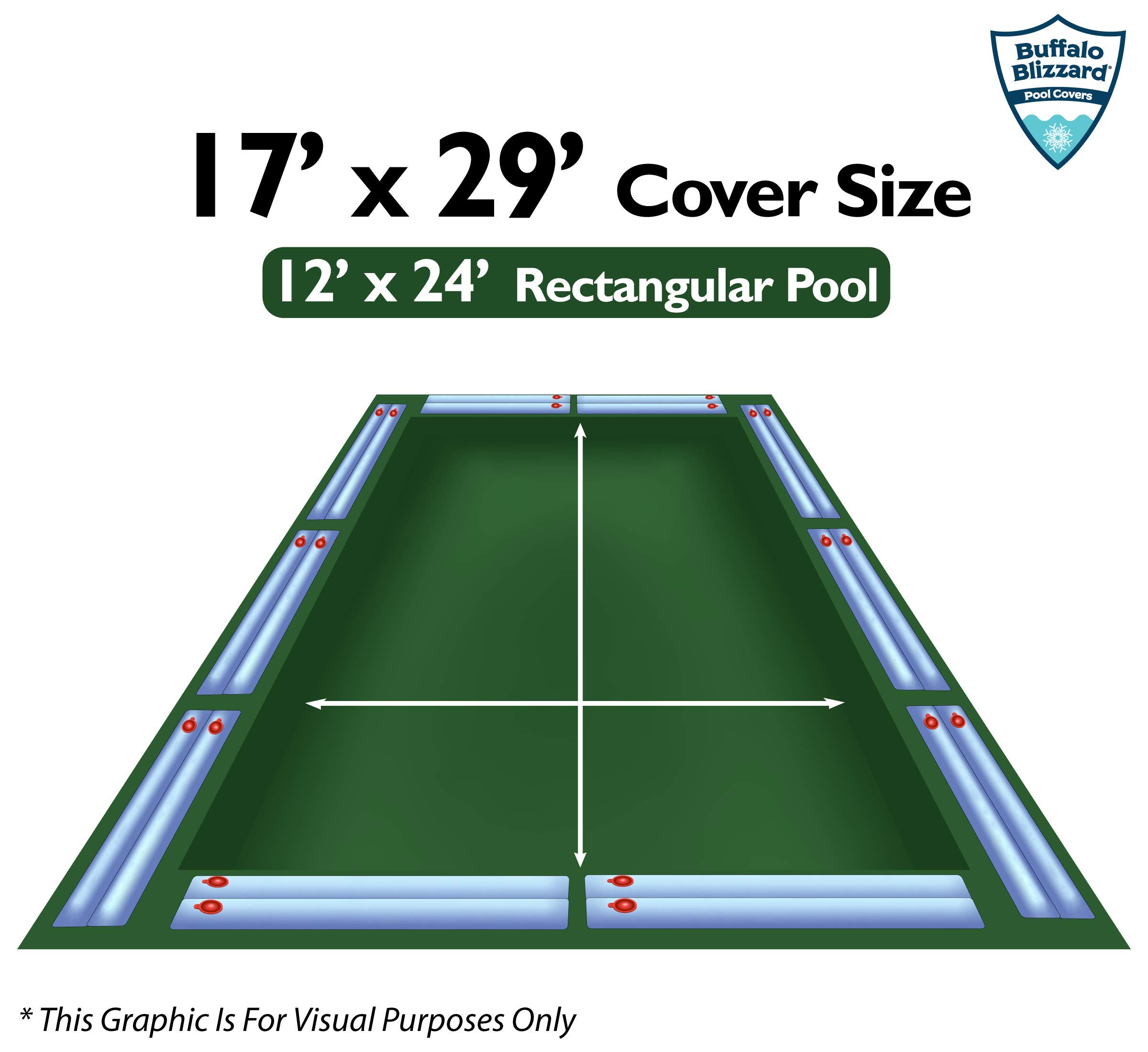 Buffalo Blizzard Supreme Winter Pool Cover with Water Bags Kit - Heavy Duty 12x24 ft Rectangle In-Ground Swimming Pool Cover | Green/Black | 5-Ft Overlap (17x29 ft) | All-Season Protection for Freeze Prevention & Debris Protection | Perfect for Winterizing Backyard Pools in Cold Climates