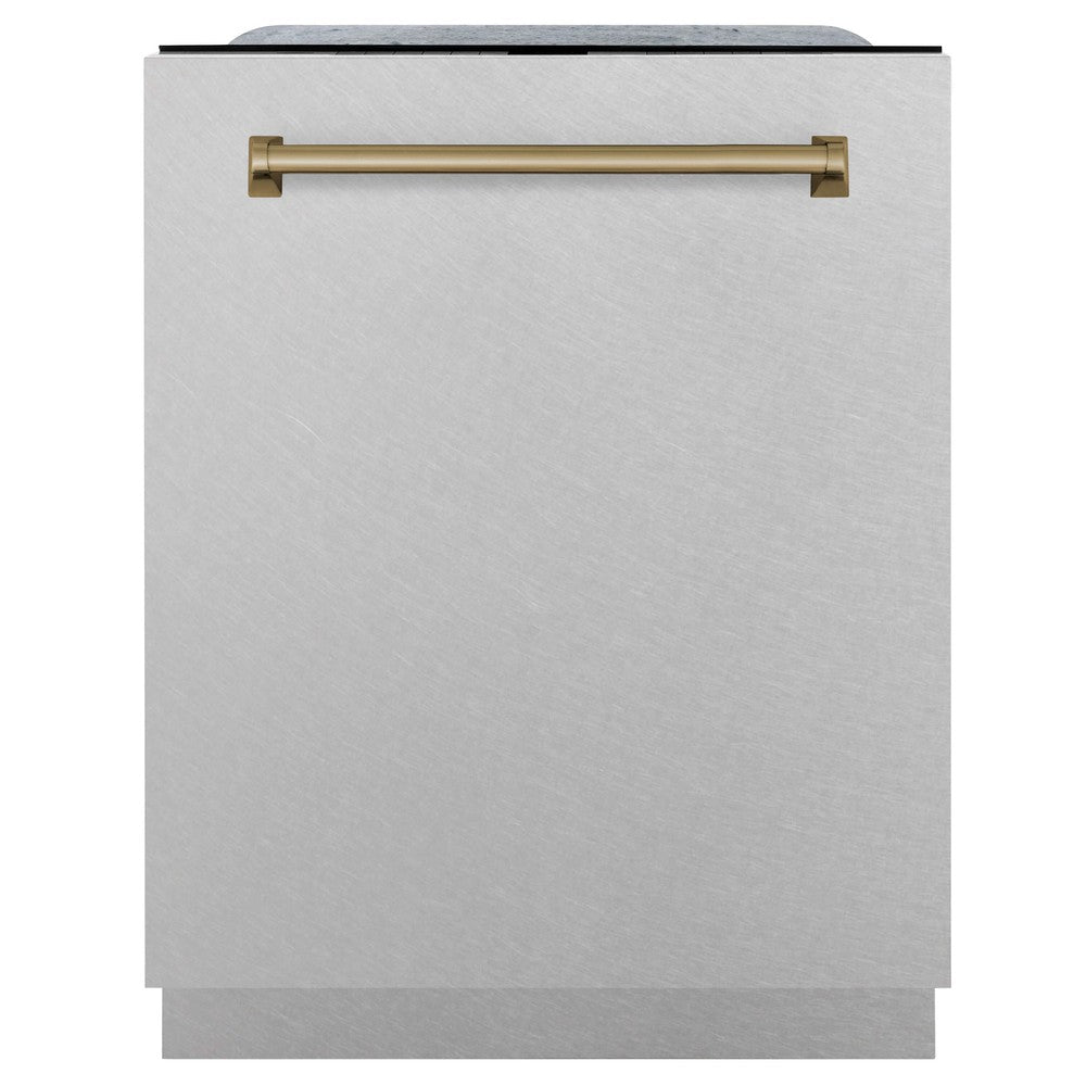 ZLINE Autograph Edition 24-inch Monument Series Dishwasher - 3rd Rack, Top Touch Control, Tall Tub Design with Satin Stainless Steel Panel & Champagne Bronze Handle, Ultra Quiet 45dBa (DWMTZ SN 24 CB) - Perfect for Modern Kitchens, Open Concept Homes, and Luxury Apartment Living