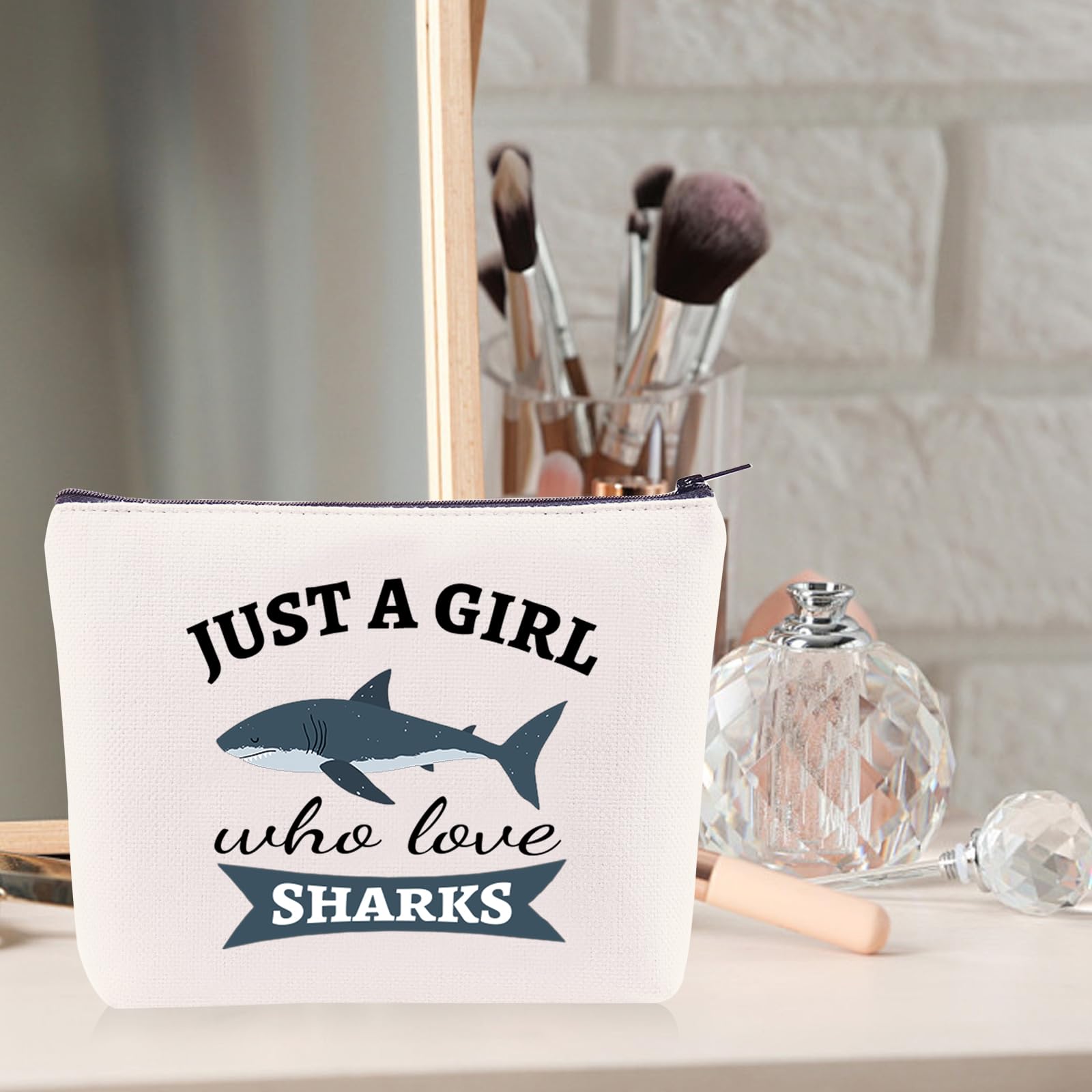 **Shark Themed Makeup Bag for Women & Girls - Perfect Shark Lover Gift for Birthday, Graduation, Christmas - Cute Cosmetic Bag for Shark Enthusiasts & Animal Lovers - Great for Travel, School, or Daily Use**