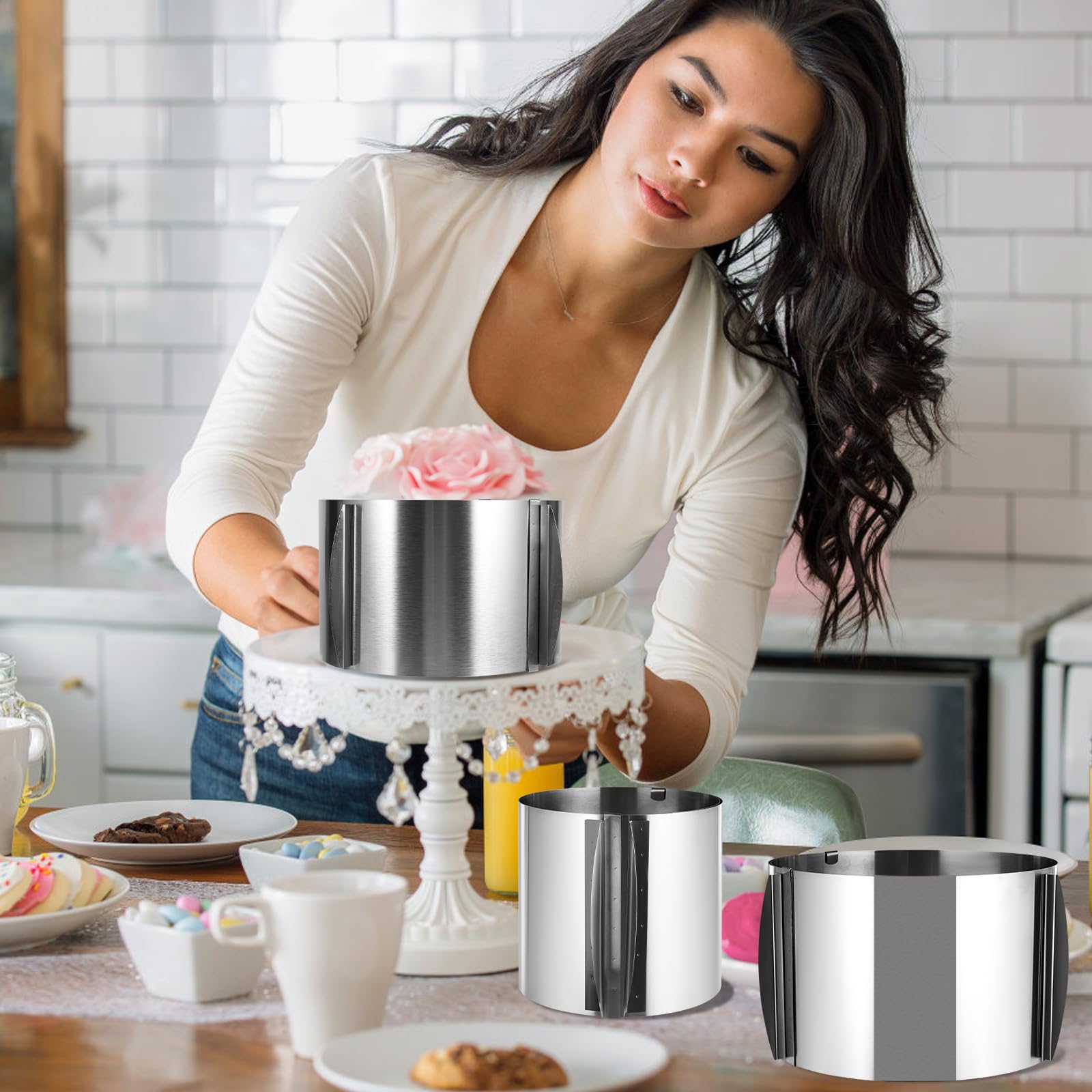 3-Piece Adjustable Cake Ring Set - 6 to 12 Inch Stainless Steel Baking Mold for Round Cakes, Mousse & Pastries | 15cm High with Scaling Marks | Perfect for DIY Desserts, Home Baking & Professional Cake Making