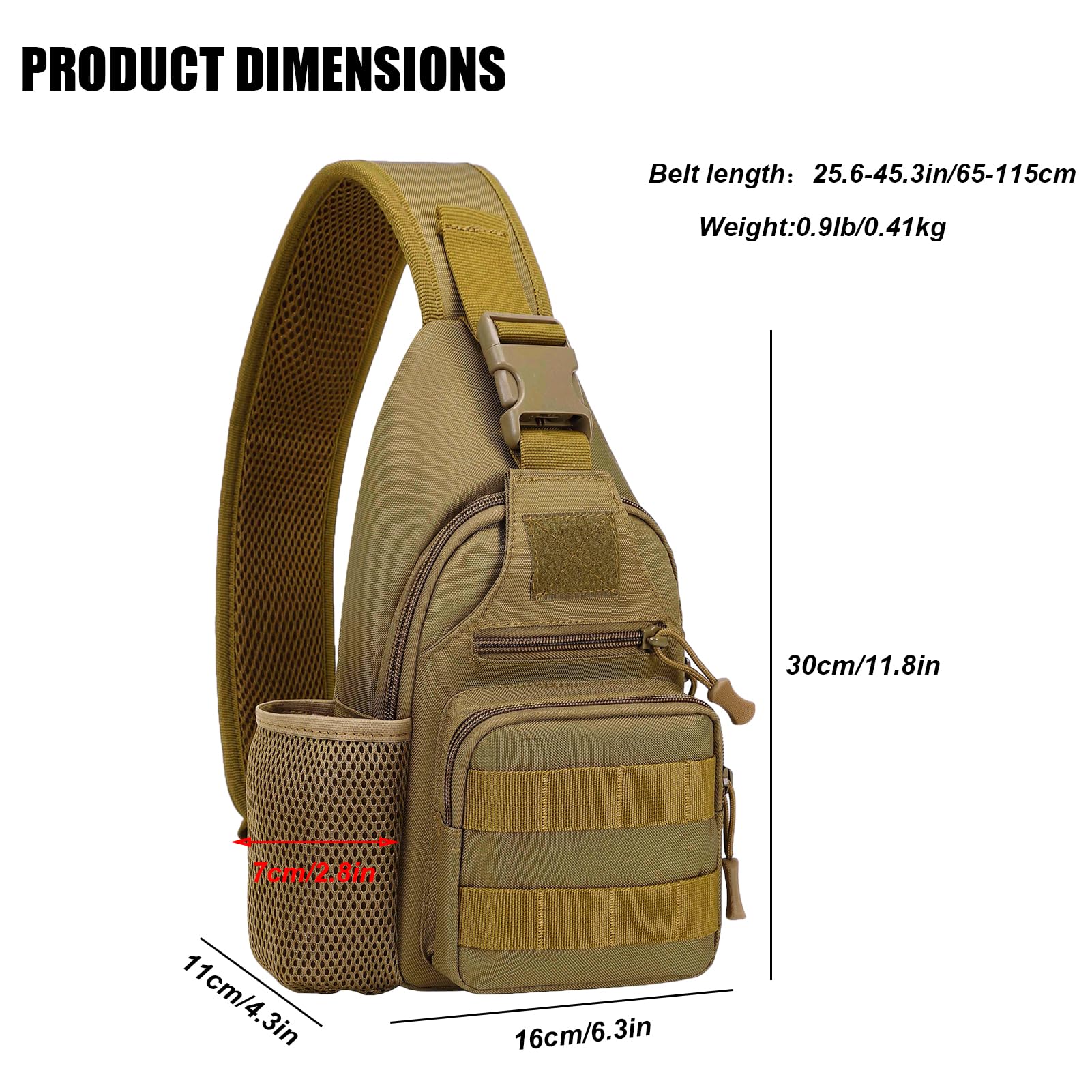 Tactical Sling Crossbody Backpack with Water Bottle Holder & MOLLE System | EDC Shoulder Chest Bag with USB Charging Port | Perfect for Travel, Hiking & Outdoor Adventures (Coyote Brown)
