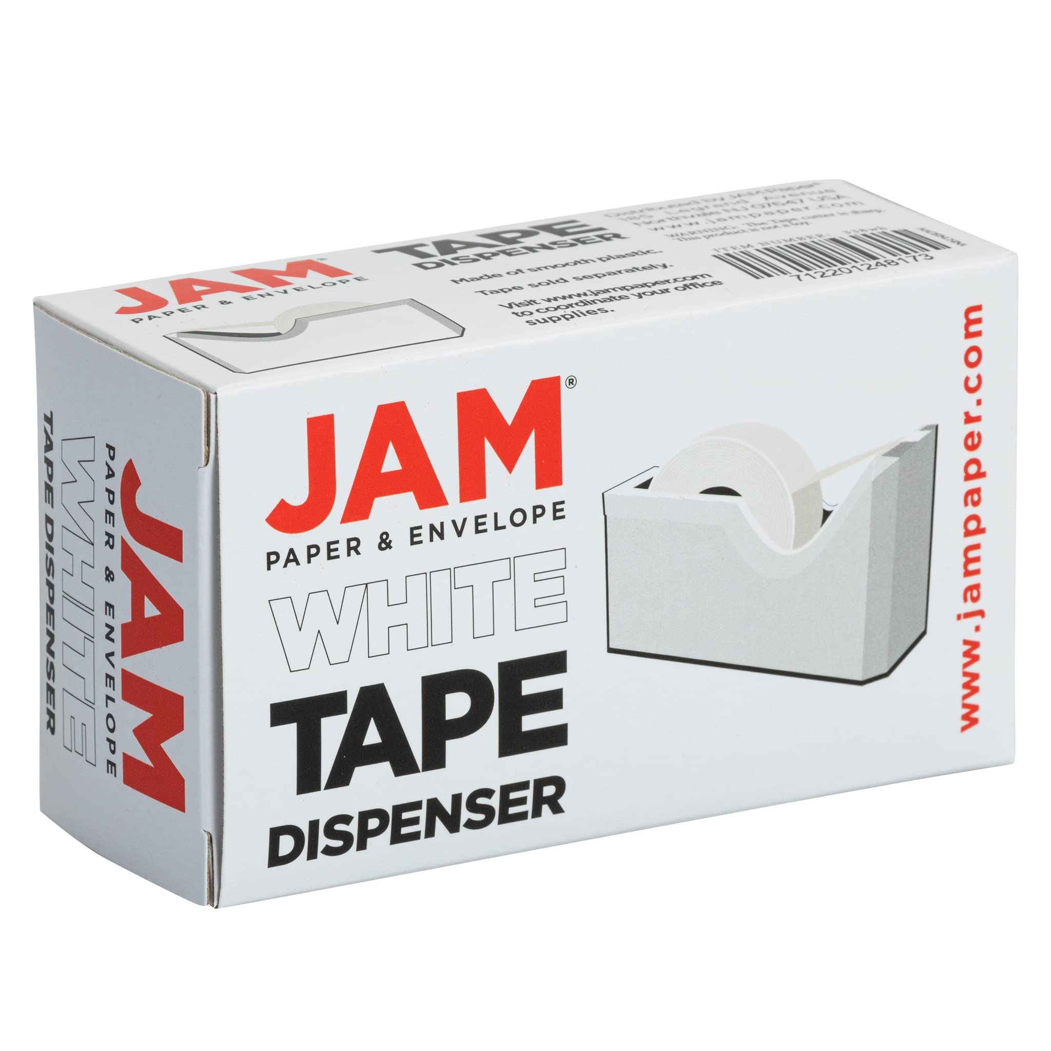 Colorful White Desk Tape Dispenser for Office & School Use - JAM PAPER Single Tape Holder for Crafting, Wrapping & Organization