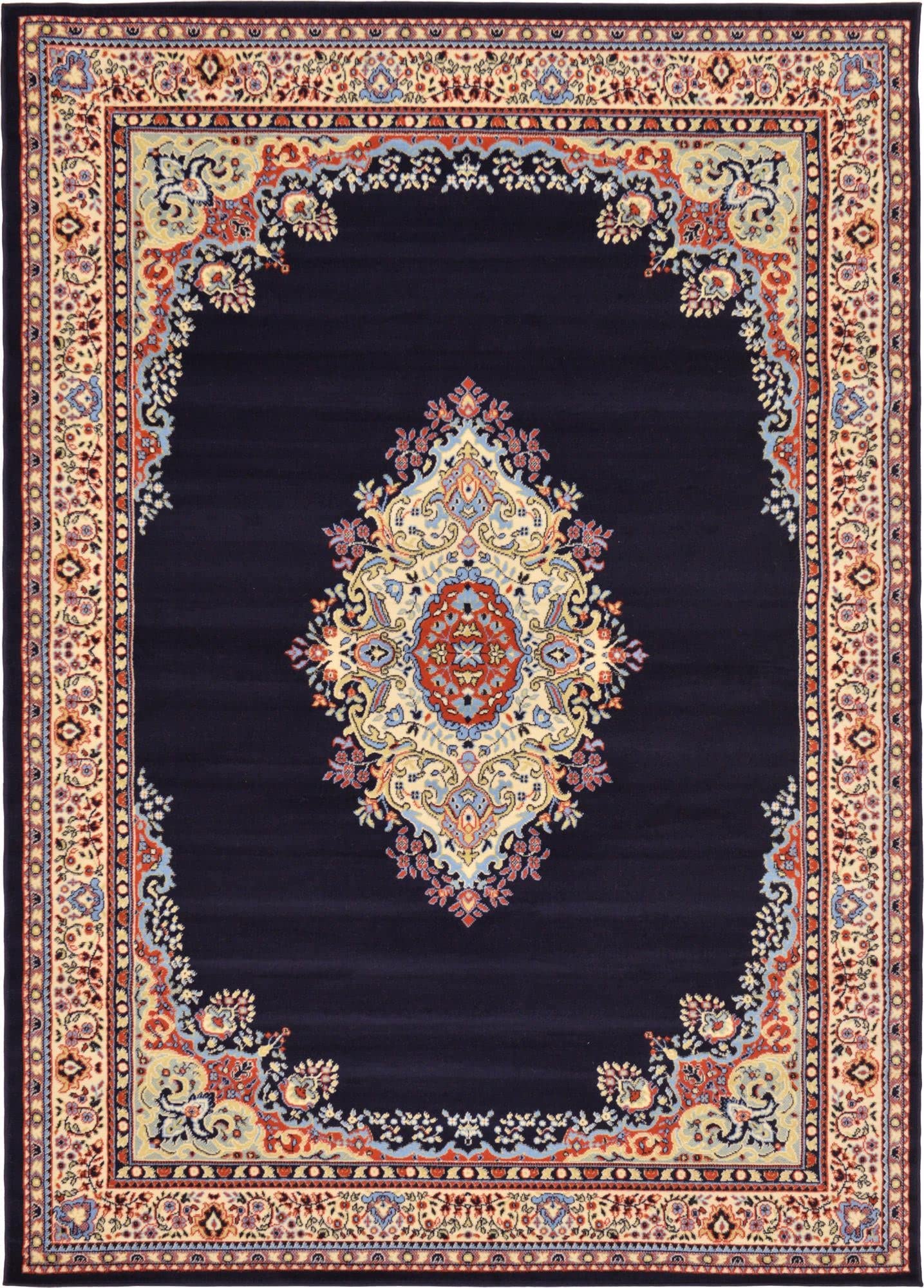 Amaya Collection 7' x 10' Navy Blue Area Rug - Soft Medium Pile Non-Slip Living Room Carpet for Bedroom, Dining Room & Home Decor | Cozy Floor Mat for Family Gatherings & Relaxation
