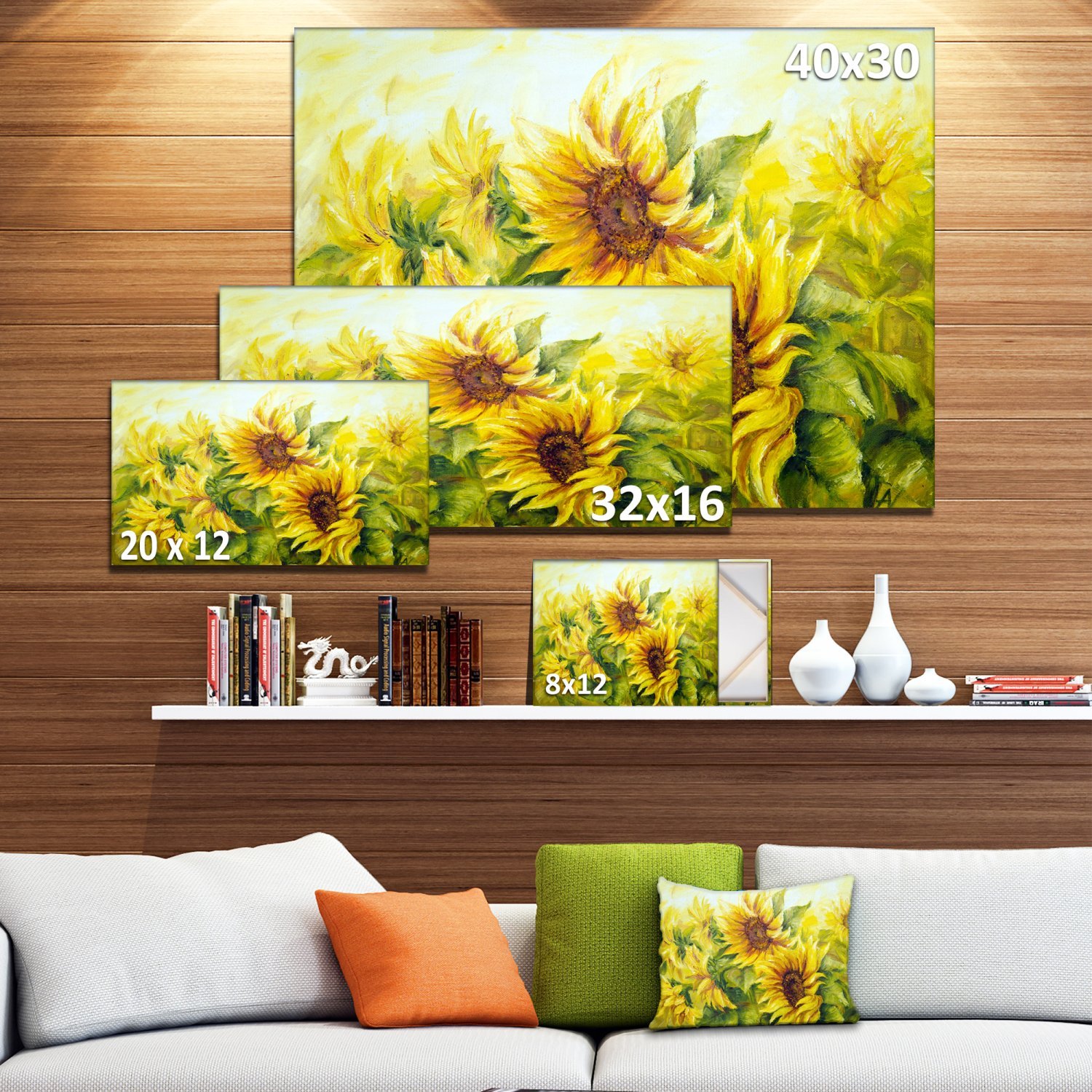 Bright Yellow Sunny Sunflowers Floral Painting Canvas - Handmade Wall Art for Living Room, Bedroom & Office Decor