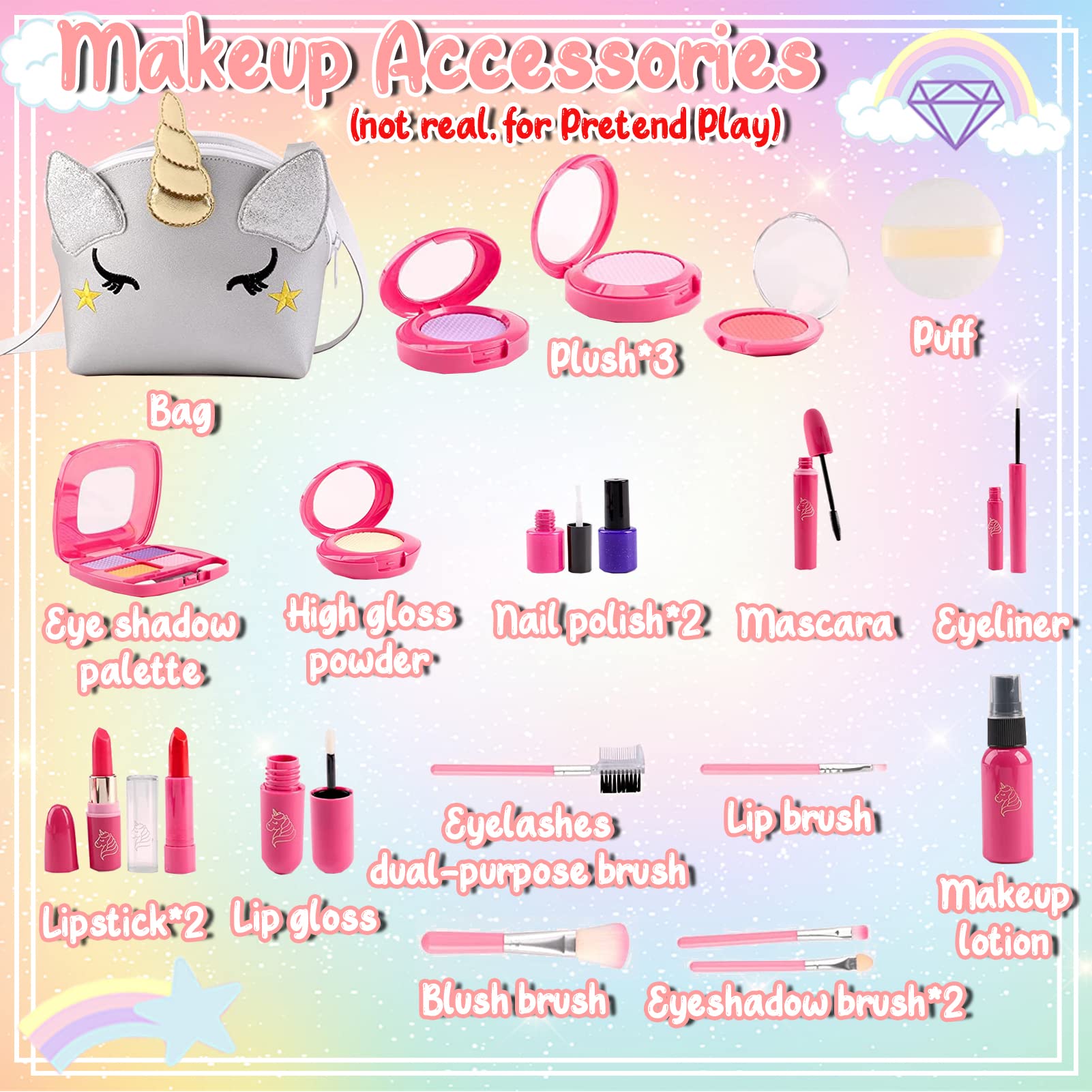 STAY GENT Pretend Makeup Set for Girls Ages 3-8 | 20-Piece Kids Makeup Toy with Unicorn Vanity Case | Perfect Birthday & Christmas Gift for Girls | Role Play & Dress-Up Fun