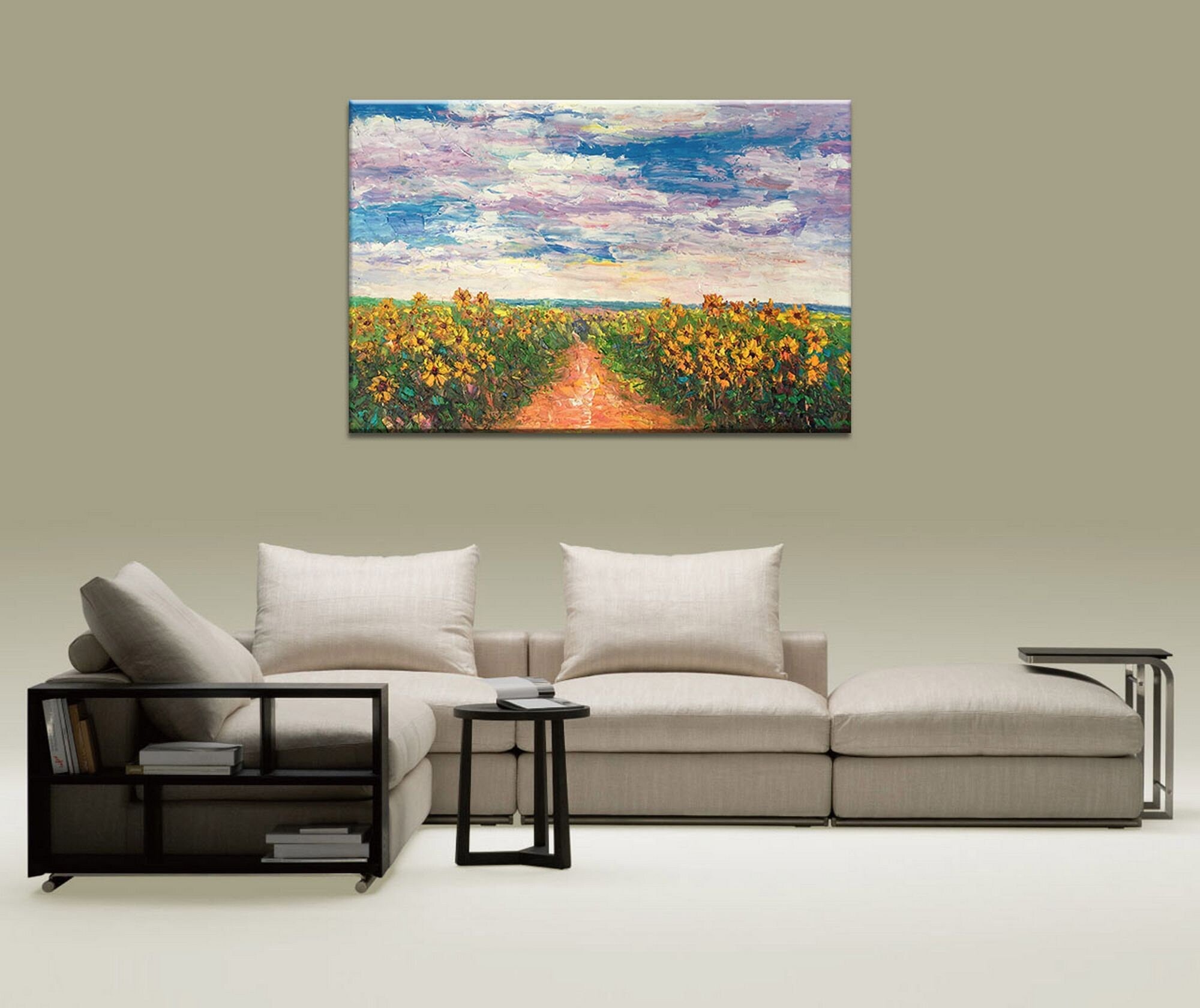 Sunflower Fields Landscape Oil Painting - Original Abstract Artwork for Living Room Wall Decor - Large Contemporary Canvas Art - Perfect for Home, Office & Gallery Display