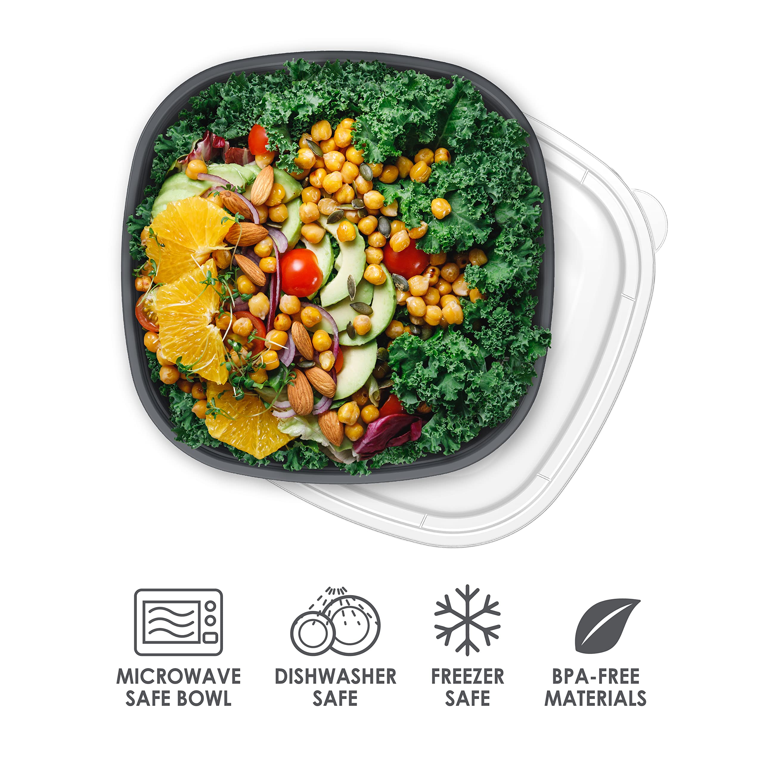 Bentgo Prep - 10-Pack 1-Compartment Meal Prep Bowls with Custom Fit Lids - Reusable, Microwave & Dishwasher Safe, BPA-Free Food Storage Containers for Freezer & Fridge - Perfect for Meal Prepping, Leftovers & Office Lunches (Graphite)