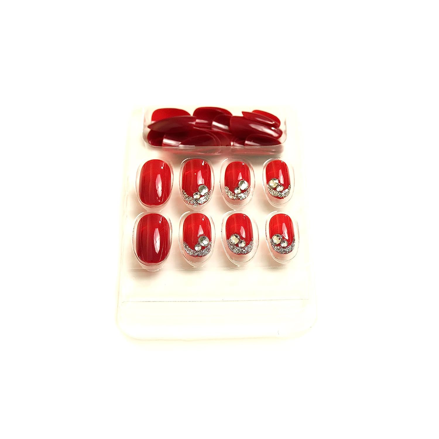 Rapidsflow 24-Piece Long French Artificial Nails Set - Full Nail Extensions with Free Application Kit (Red) | Perfect for Salon, Home Manicure & Special Occasions