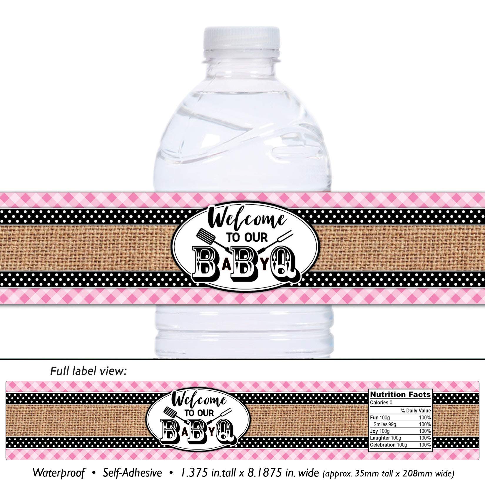 21 Waterproof Self-Adhesive Baby Q Water Bottle Labels - Pink for BBQ & Outdoor