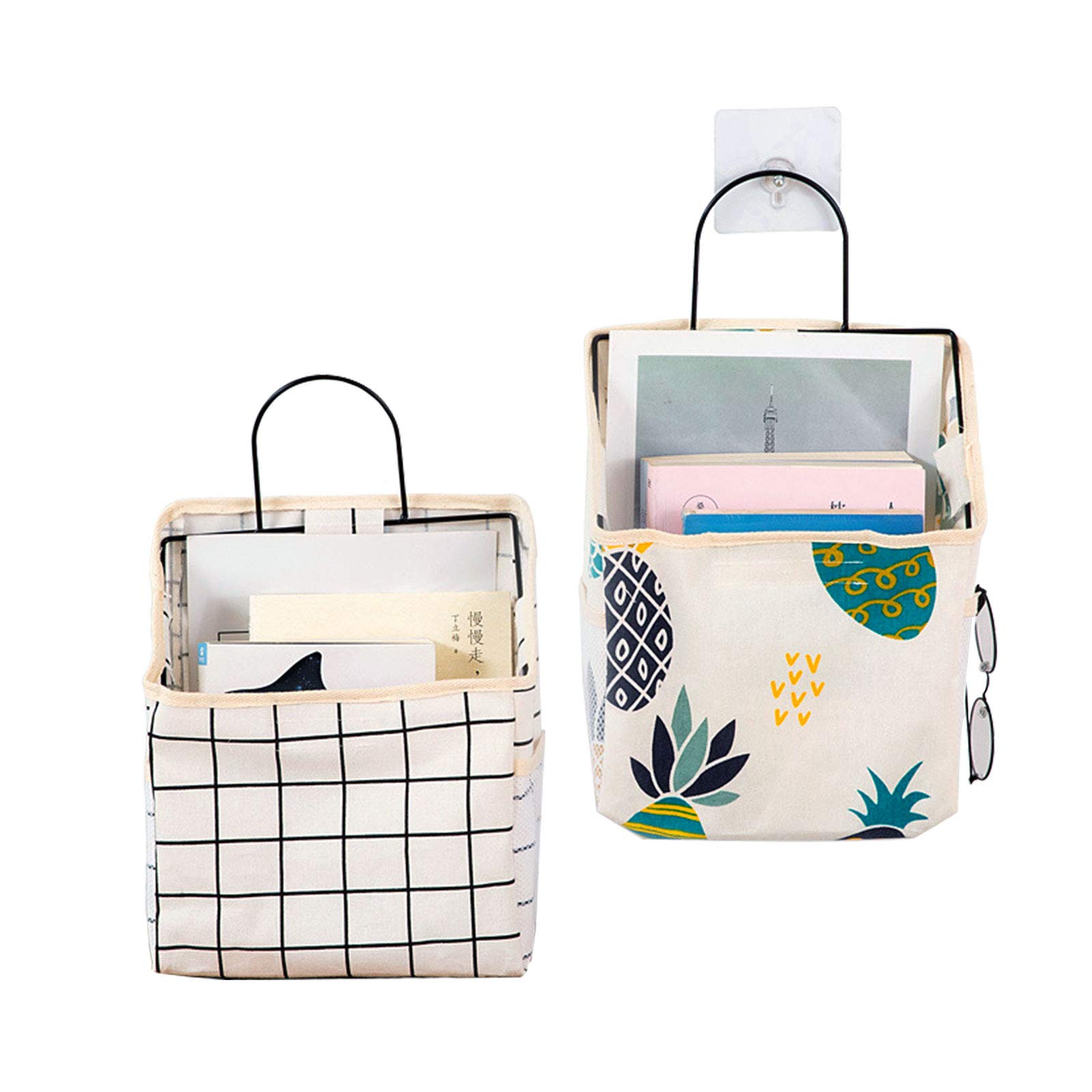 2-Pack Over The Door Hanging Storage Organizer - Cotton Linen Fabric Wall Pocket Basket for Closet, Bedroom & Bathroom - Perfect for Towels, Toys, Accessories & More