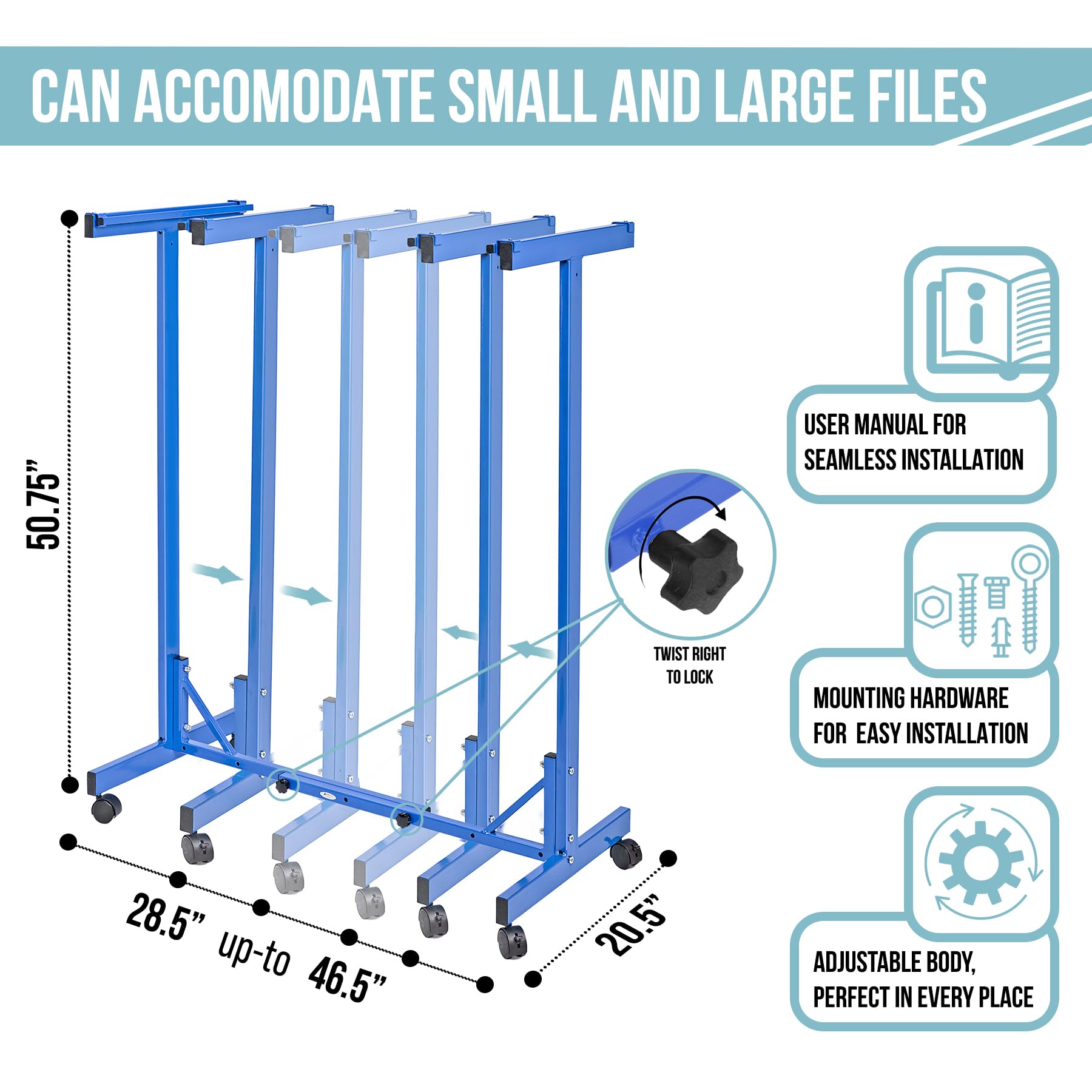 Adjustable Mobile Blueprint Storage Rack with Wheels - Vertical Architect Drawing Holder for Construction Plans, Blueprints & Posters | Perfect for Office, Jobsite & Design Studio Organization