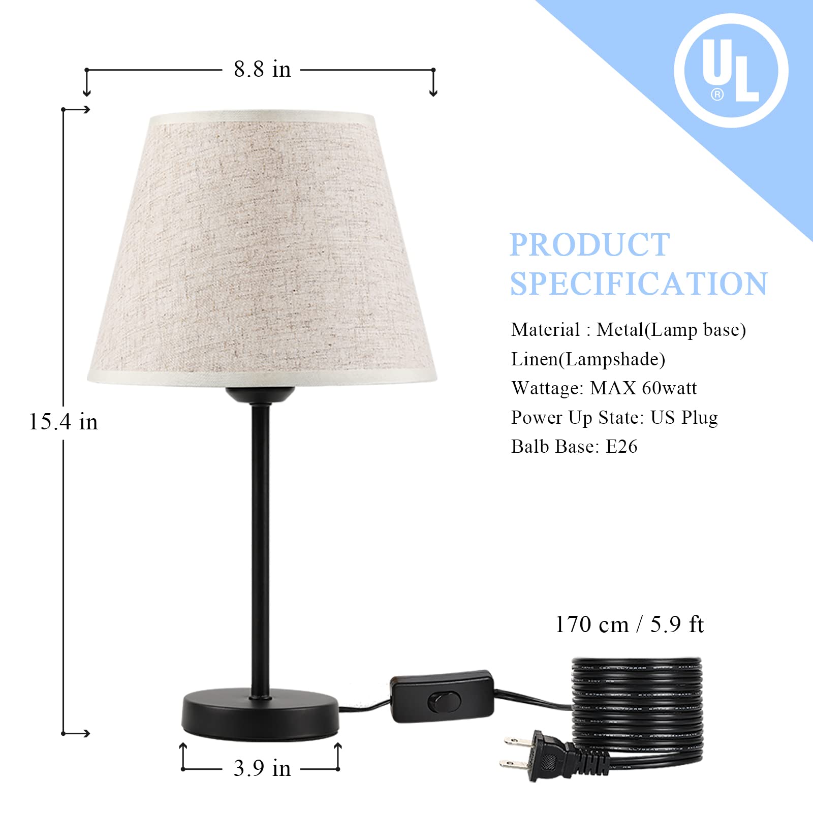 Modern Bedside Table Lamp Set of 2 - Classic White Nightstand Lamps for Bedroom, Living Room & Coffee Table - Perfect for Reading, Relaxing and Home Decor
