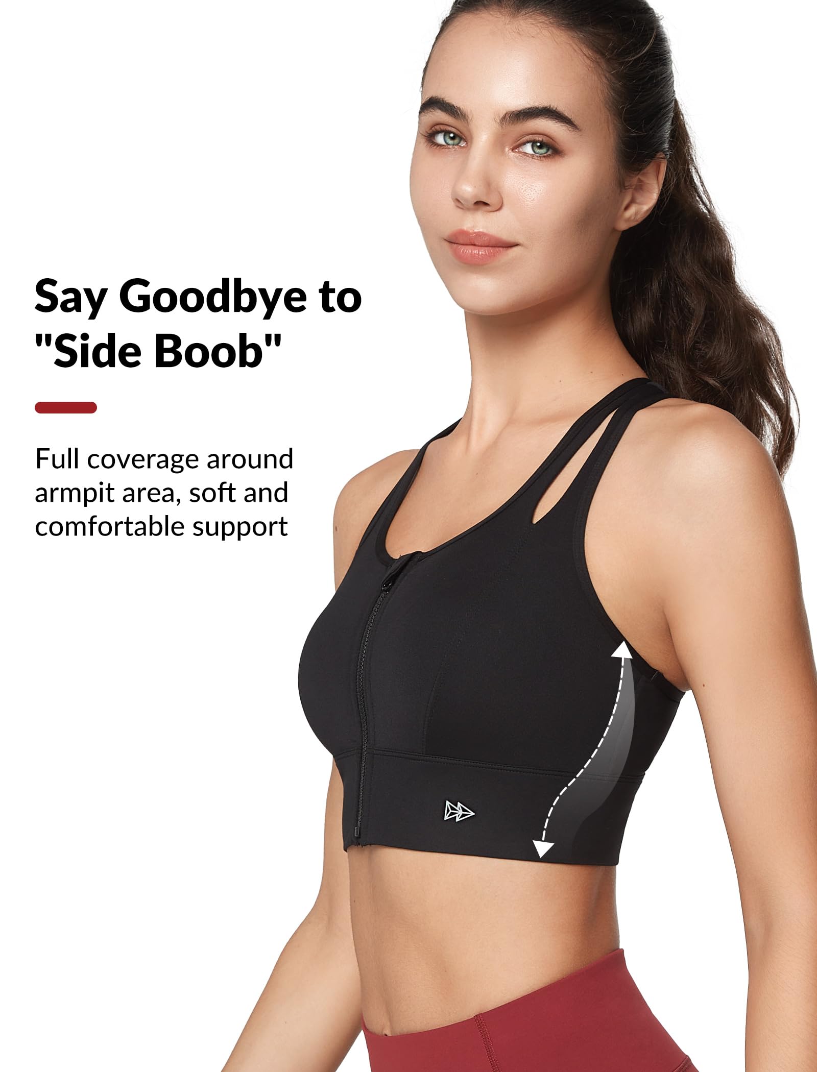 Yvette Women's High Impact Zip Front Sports Bra - Maximum Support for Large Bust - Ideal for Running, Workouts & High-Intensity Training