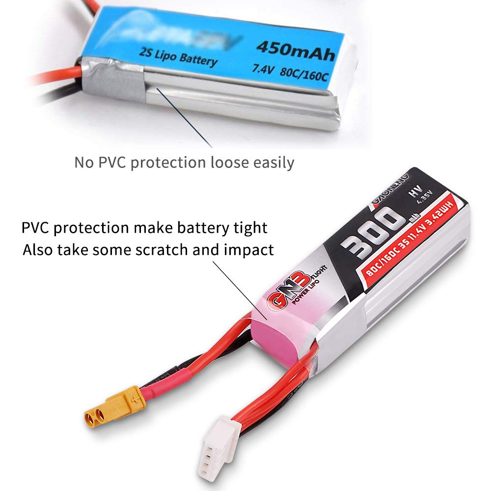 GAONENG 11.4V 300mAh 3S HV LiPo Battery 80C/160C with XT30 Connector for FPV Racing Drones - High Performance RC Drone Battery Pack (2PCS) - Perfect for FPV Quadcopters, Mini Drones and RC Airplanes