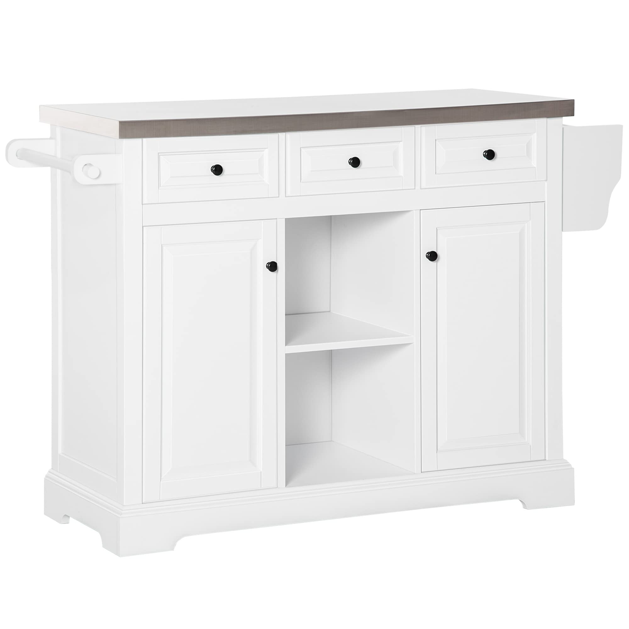 HOMCOM White Rolling Kitchen Island with Storage - Stainless Steel Top, Spice Rack & Drawers - Mobile Kitchen Cart for Small Spaces, Apartment Cooking & Extra Counter Space