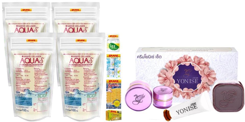 YONISE Pure Nanno Collagen AquaS 100,000mg Peptide Face Cream Set - 4pc Anti-Aging Skincare for Wrinkles & Fine Lines | Hydrating & Brightening Treatment | Fast DHL Shipping | Perfect for Night Routine & Daily Moisturizing