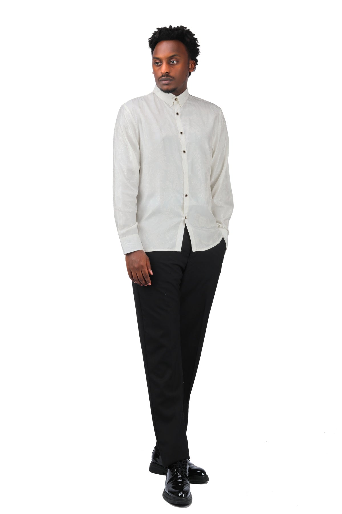 Slim Fit Embroidered White Paisley Shirt for Men - Stylish Casual Button Down Top for Office, Date Night & Summer Outfits