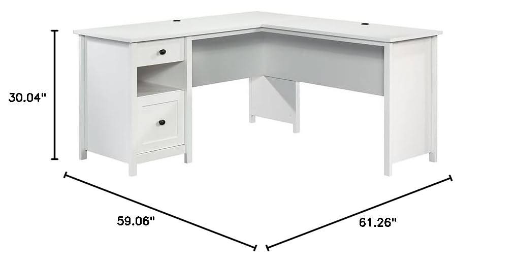 Pemberly Row L-Shaped Coastal Computer Desk - Engineered Wood, Soft White Finish - Perfect for Home Office, Gaming & Small Space Workstations