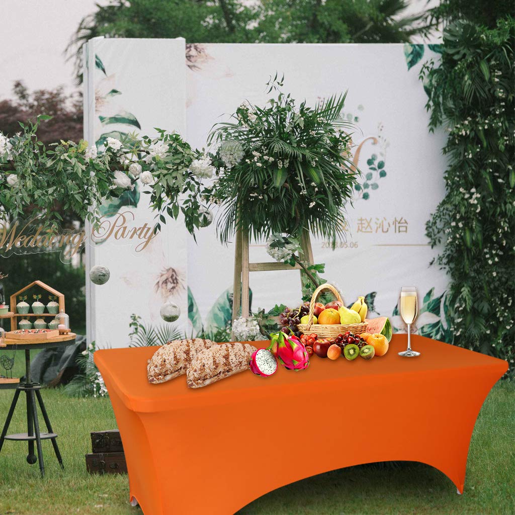 2-Pack Orange Spandex Tablecloth - 6FT Stretch Rectangular Table Cover, Washable Fitted Table Protector for Party, Wedding, Banquet, Festival, Christmas - Perfect for Outdoor Patio Dining & Holiday Decorations