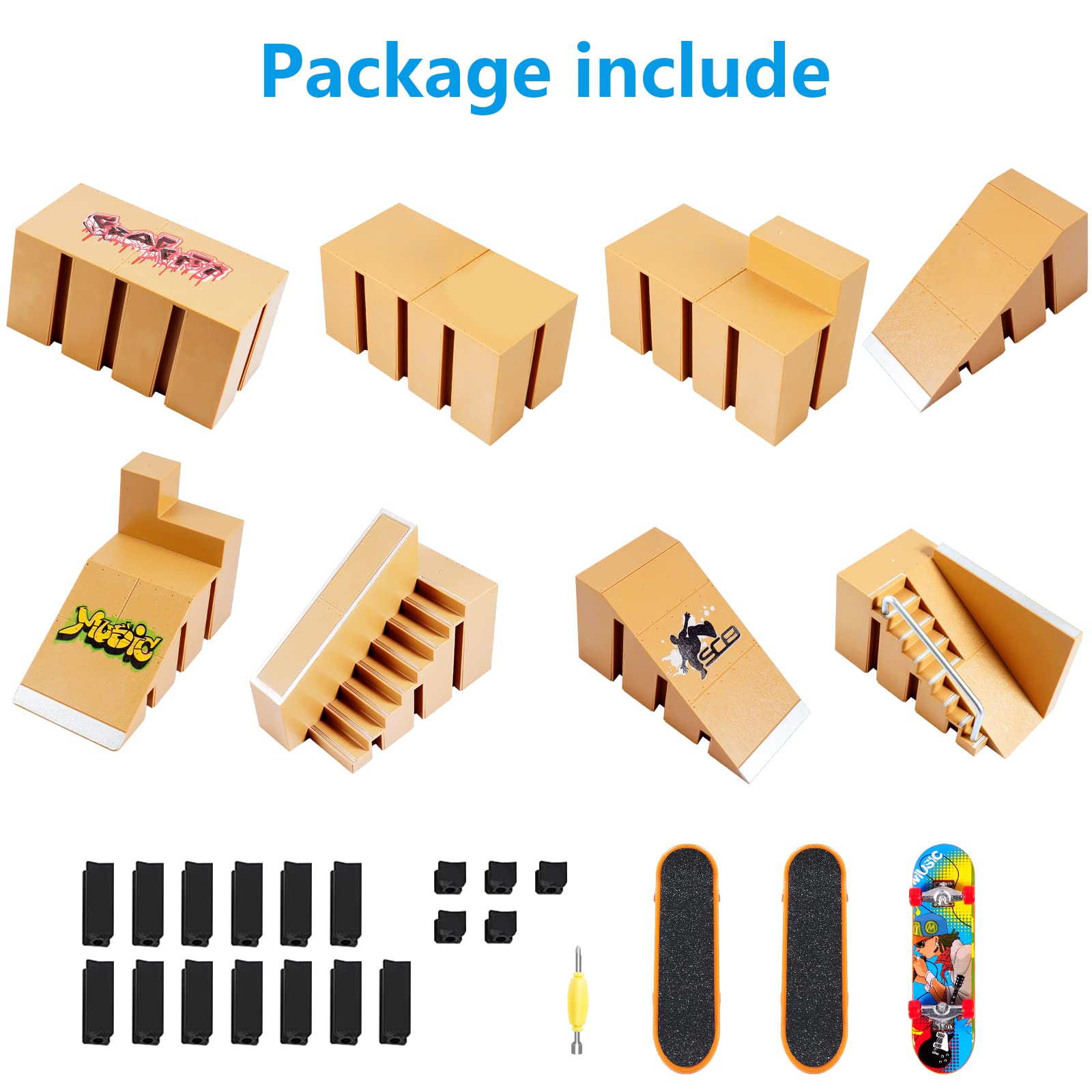 Fingerboard Skate Park Kit - 3 Mini Finger Skateboards & 8 Ramp Set for Kids Ages 5+ | Perfect Gift for Boys & Girls | Portable Fingerboard Training Set for Indoor & Outdoor Play