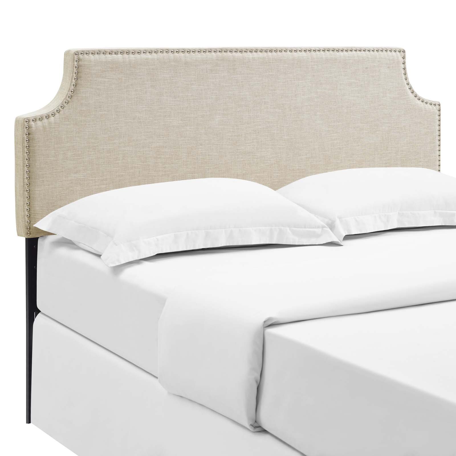 Modway Laura Beige Linen Fabric Upholstered Queen Size Headboard with Nailhead Trim - Elegant Bedroom Decor for Master Bedroom & Guest Room