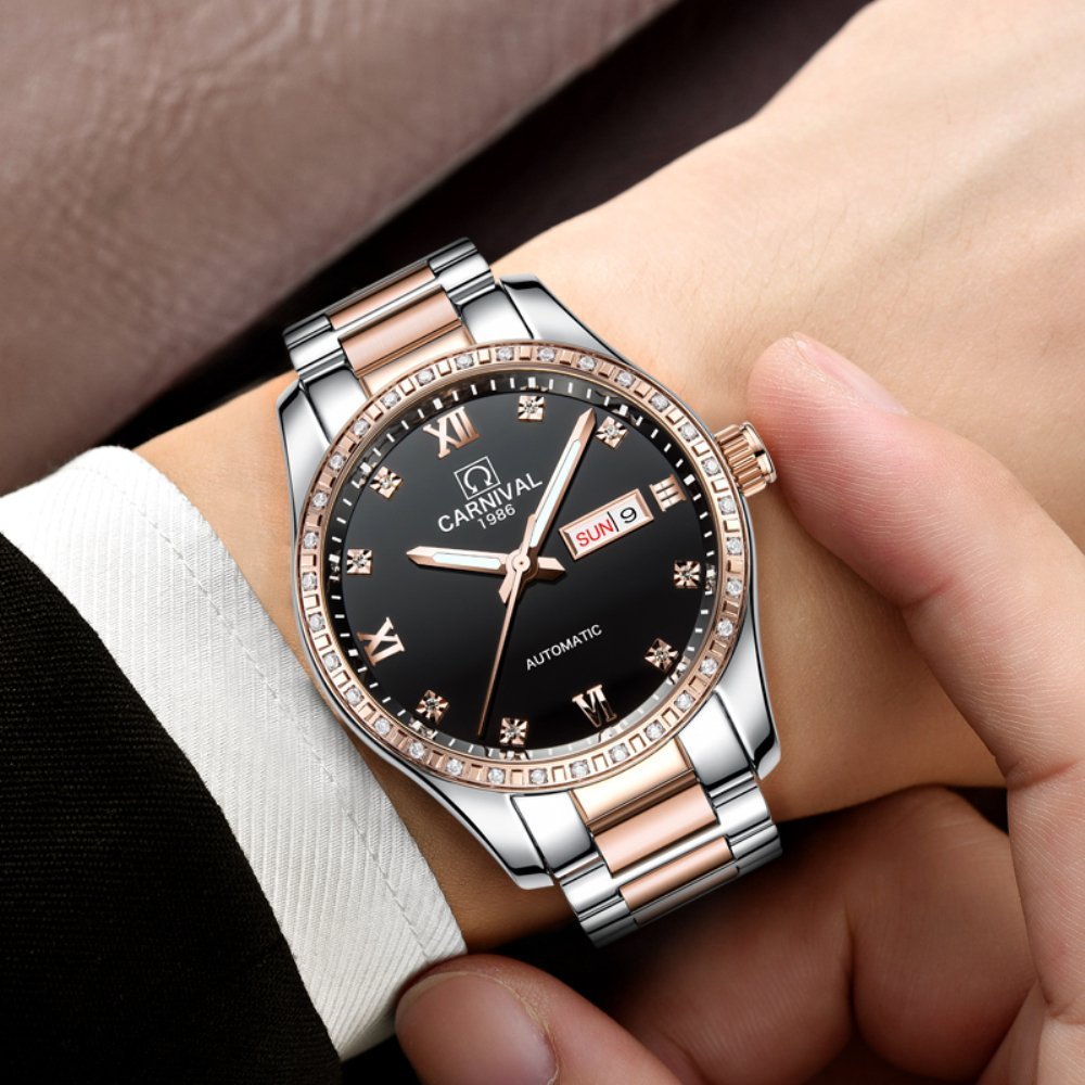 MASTOP Luxury Automatic Watch for Men & Women - Two Tone Stainless Steel Couple Watch | Perfect for Anniversary Gifts, Date Nights & Formal Occasions
