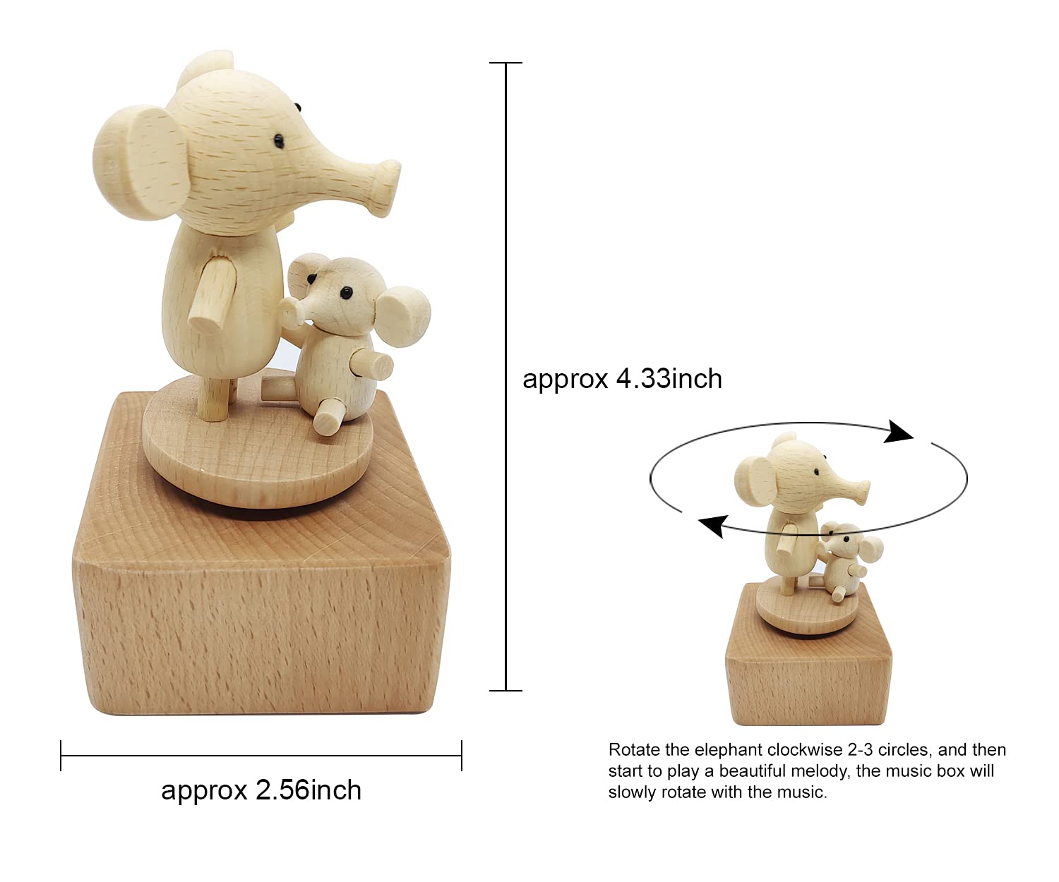 Mini Wooden Elephant Music Box - Cartoon Animal Mechanical Music Box Plays Castle in The Sky - Perfect Gift for Kids, Boys & Girls - Birthday, Christmas & Special Occasion Gifts - Home Decor & Nursery Musical Toy