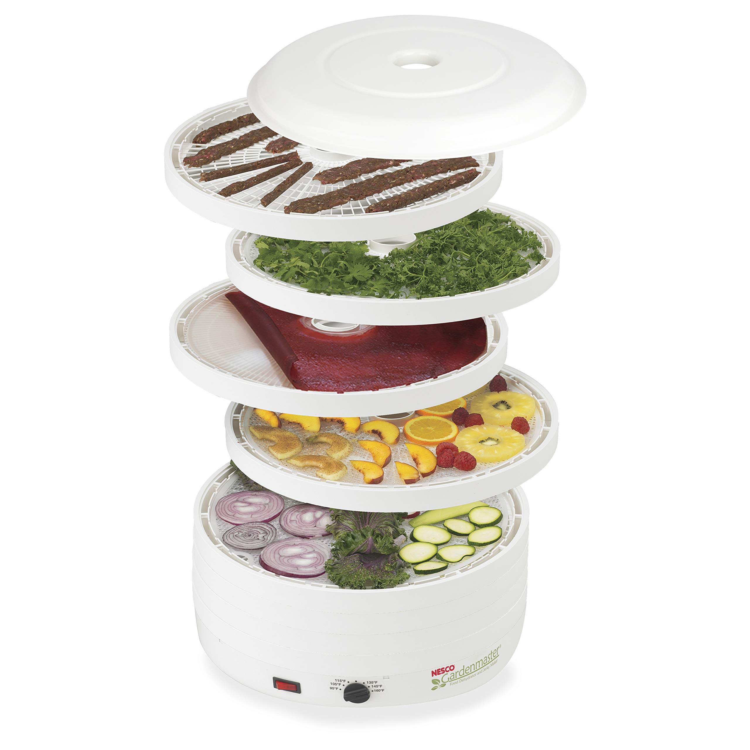 Nesco FD-1018A Gardenmaster Pro Food Dehydrator for Jerky, Fruit, and Healthy Snacks | White Electric Food Dryer | Includes 2 NESCO LM-2-6 Round Plastic Mesh 13.5