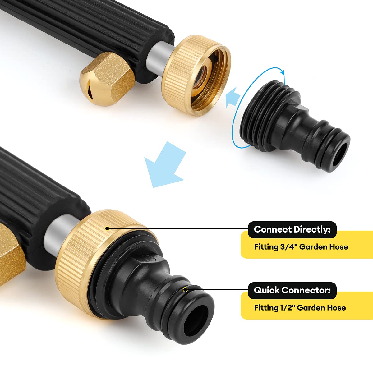 Lalafancy Hydro Jet High Pressure Power Washer Gun with 3 Nozzles - Heavy Duty Pressure Hose Nozzle for Patio, Sidewalk, Car, Window Cleaning - Perfect for Outdoor Home and Vehicle Maintenance (Black)